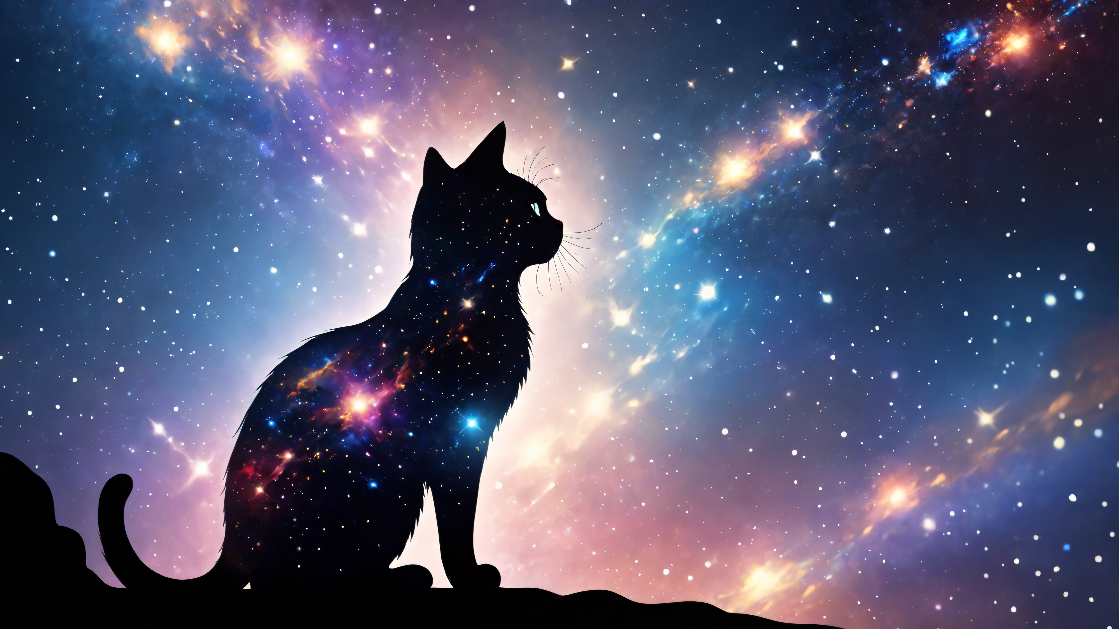 General 3840x2160 space clouds feline AI art space cats animals looking away whiskers stars fur side view