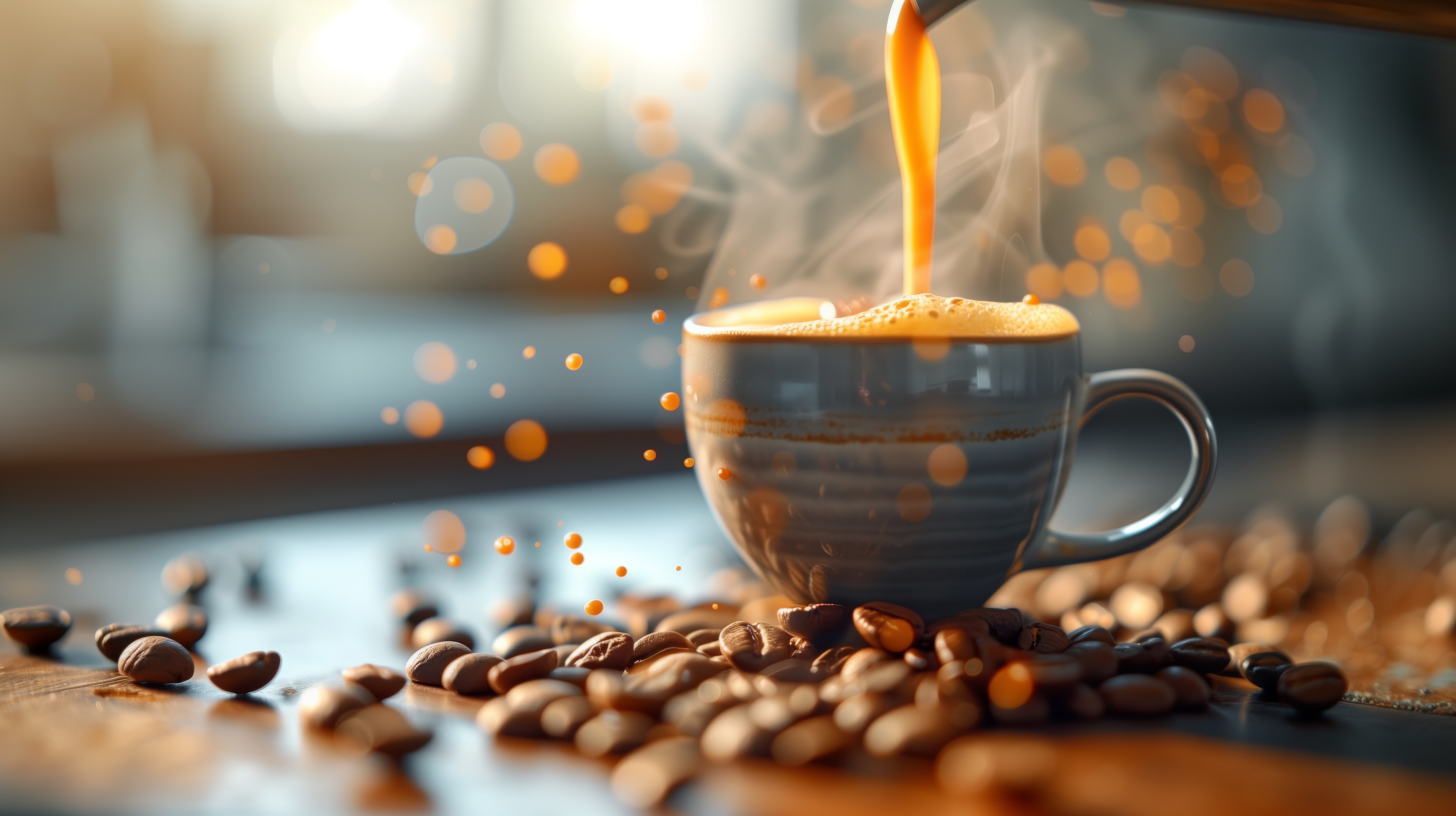 General 5824x3264 AI art coffee beans coffee cup coffee steam (heat) espresso depth of field bokeh