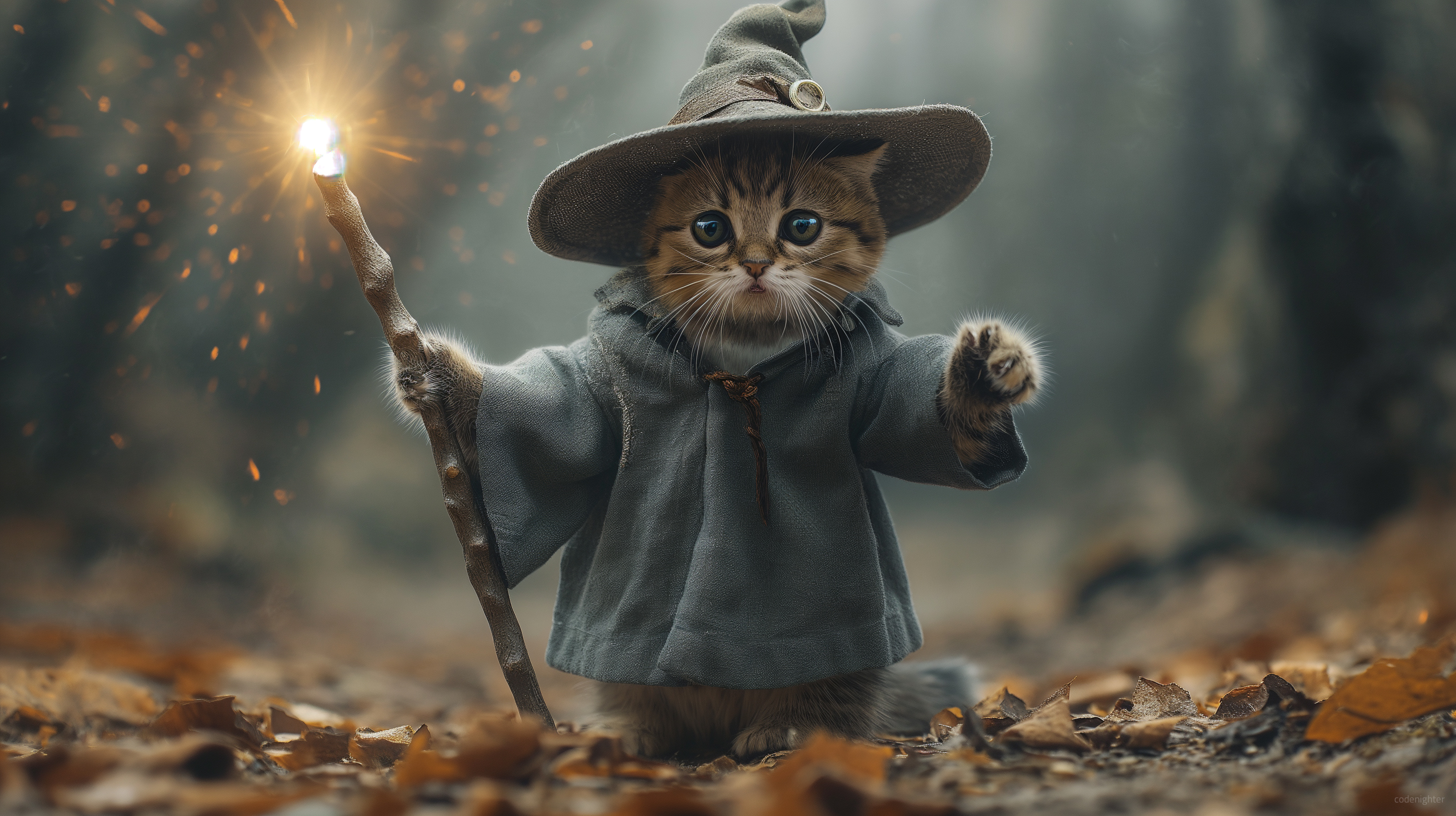 General 2912x1632 AI art digital art humor cats wizard wizard's hat Gandalf