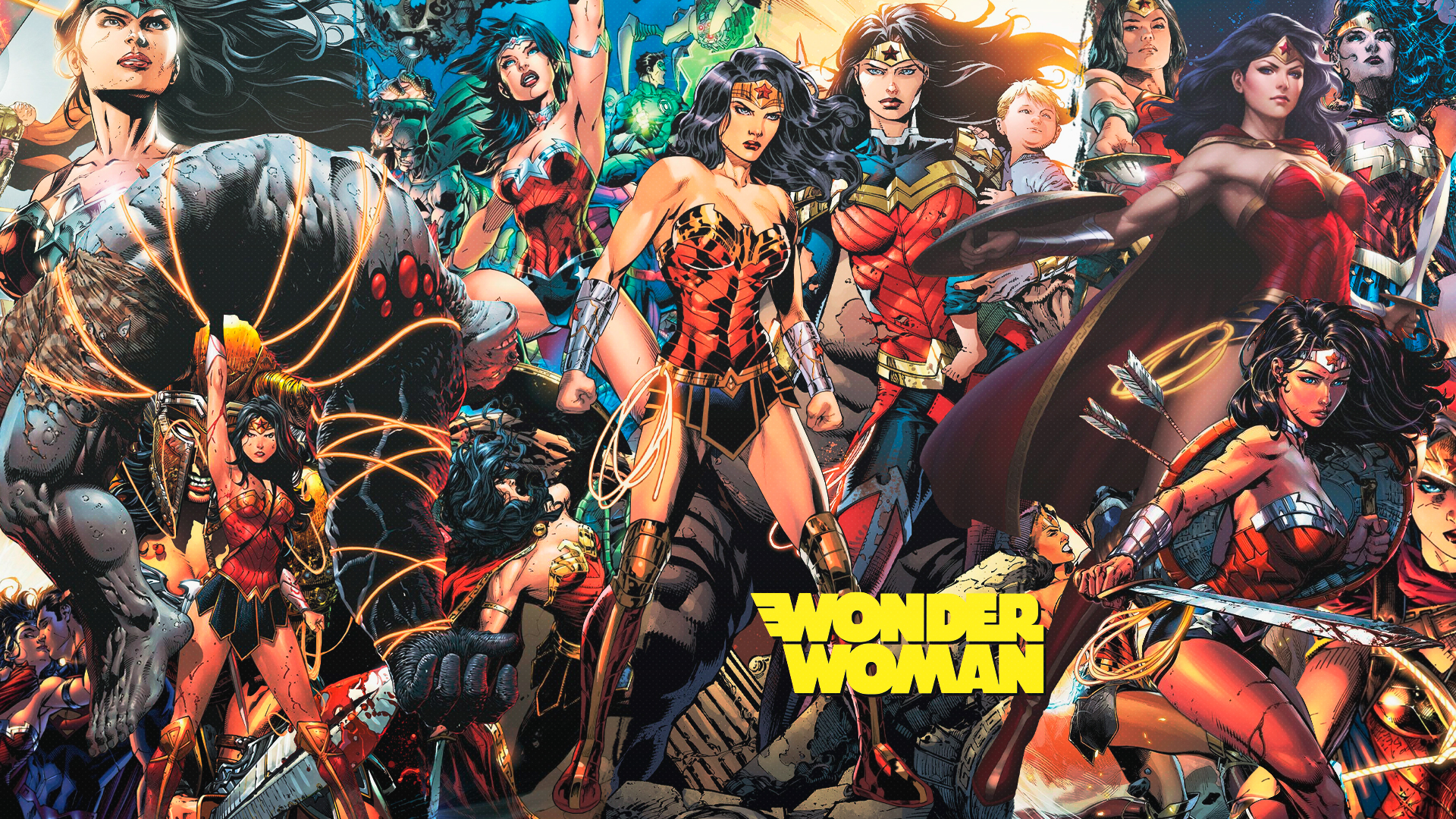 General 1920x1080 Wonder Woman collage DC Comics DC Universe DinocoZero superheroines long hair digital art comic art comics