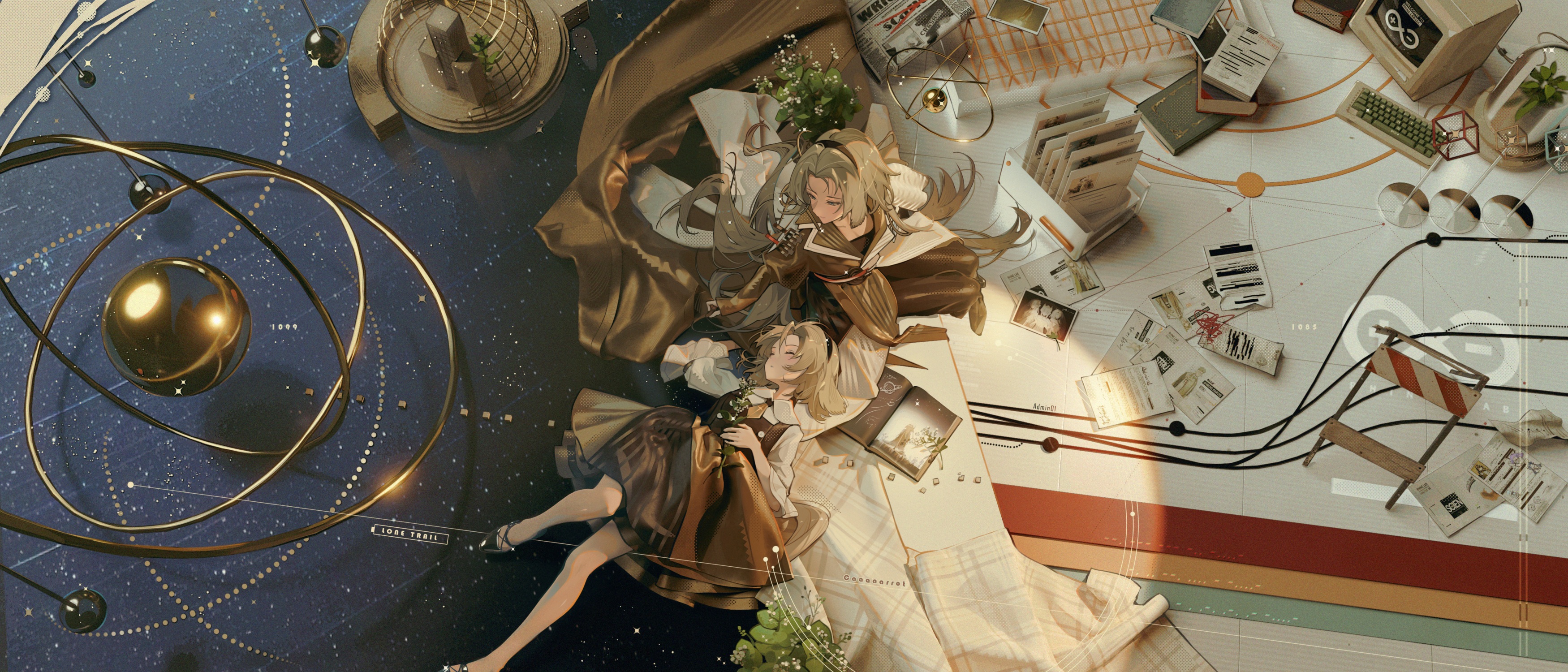 Anime 3500x1500 anime anime girls lying down lying on back closed eyes closed mouth anime boys parted lips short hair long hair computer keyboards Arknights Caaaaarrot mechanical keyboard Ho'olheyak (Arknights) Magallan (Arknights) Saria (Arknights) gloves stockings Ifrit (Arknights) Silence(Arknights) sleeping dress Kristen (Arknights) frills Muelsyse (Arknights) Typhon (Arknights) blonde Valarqvin (Arknights) leaves