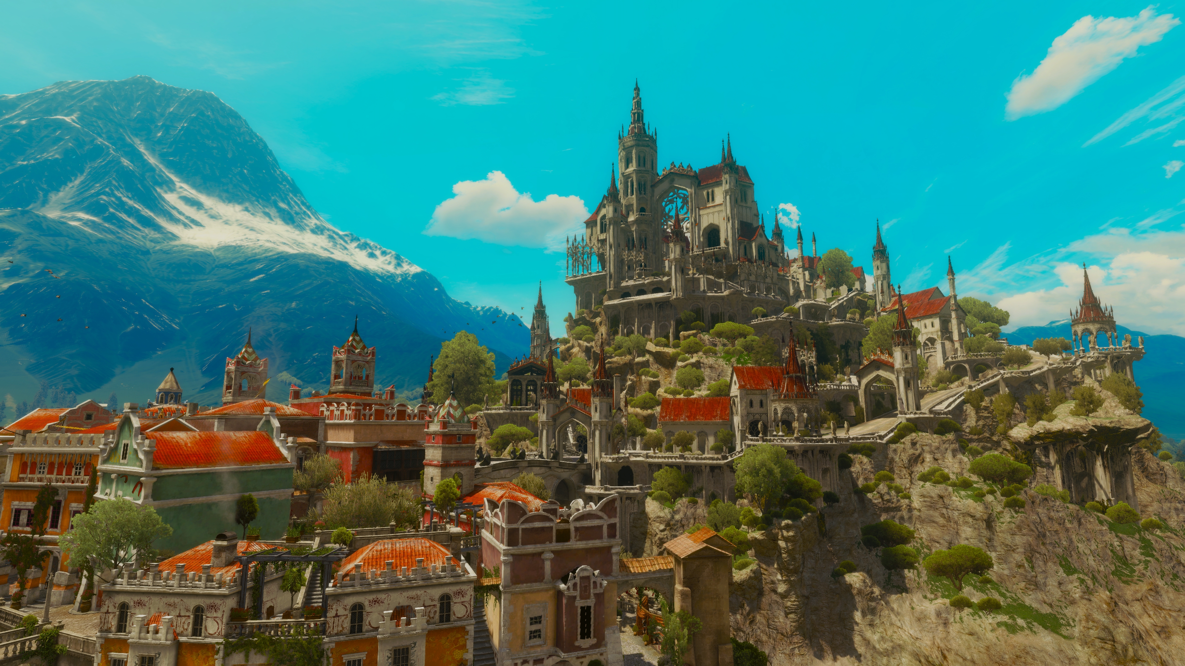 General 3840x2160 The Witcher 3: Wild Hunt PC gaming screen shot The Witcher video games video game art clouds building castle sky CGI sunlight trees