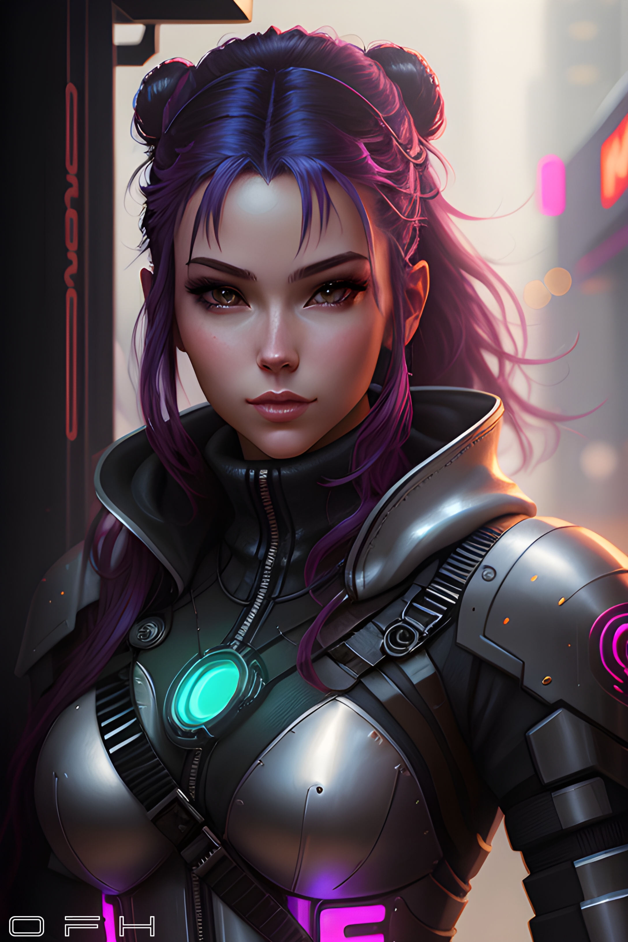 General 2176x3264 OneFinalHug AI art digital art cyberpunk portrait display looking at viewer fantasy girl signature