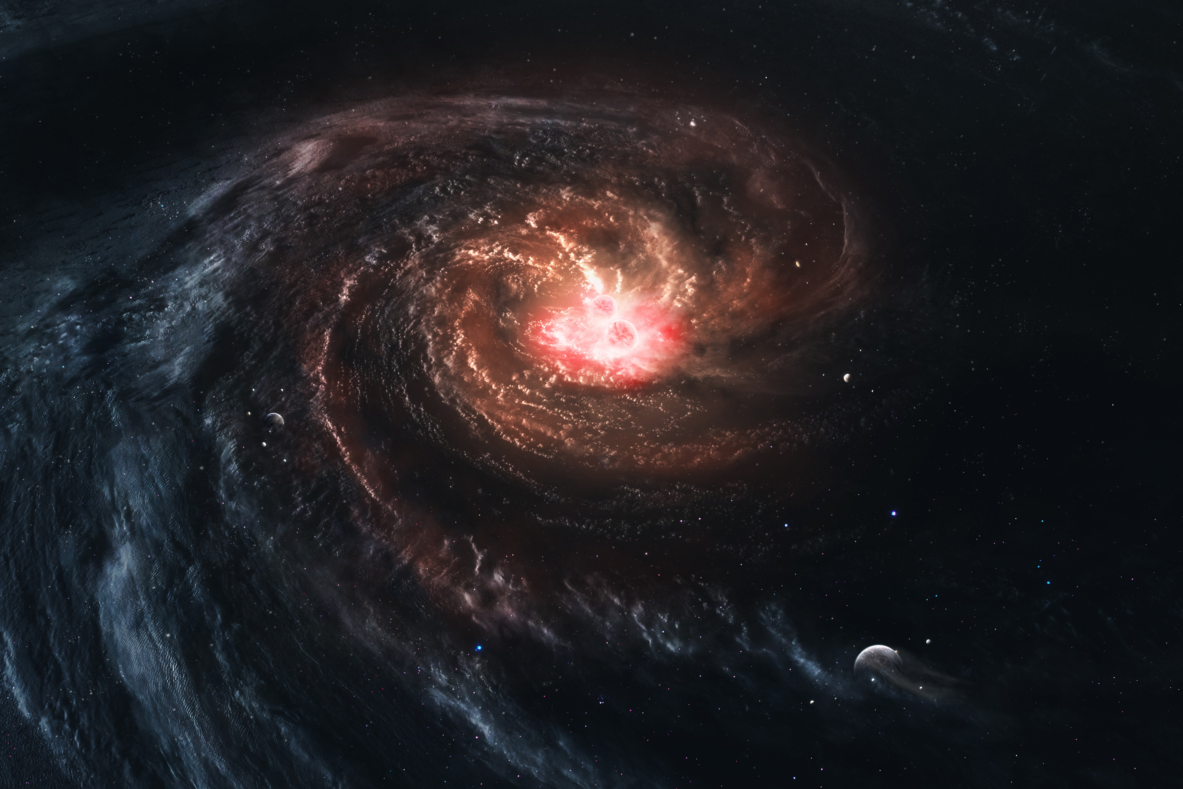 General 3840x2560 science fiction space Sun suns stars galaxy red orange blue dark black black holes