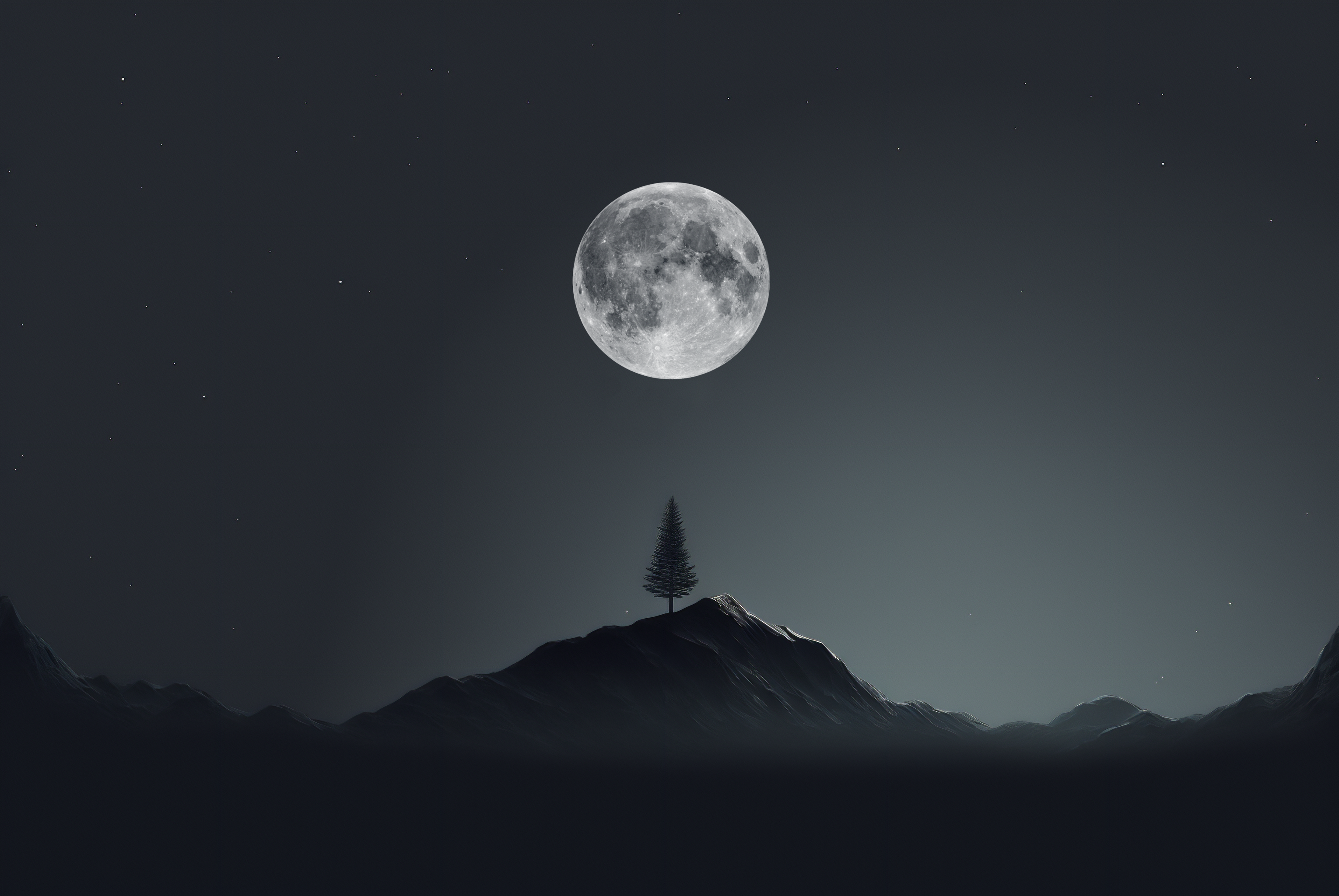 General 3060x2048 AI art minimalism Moon trees monochrome sky night