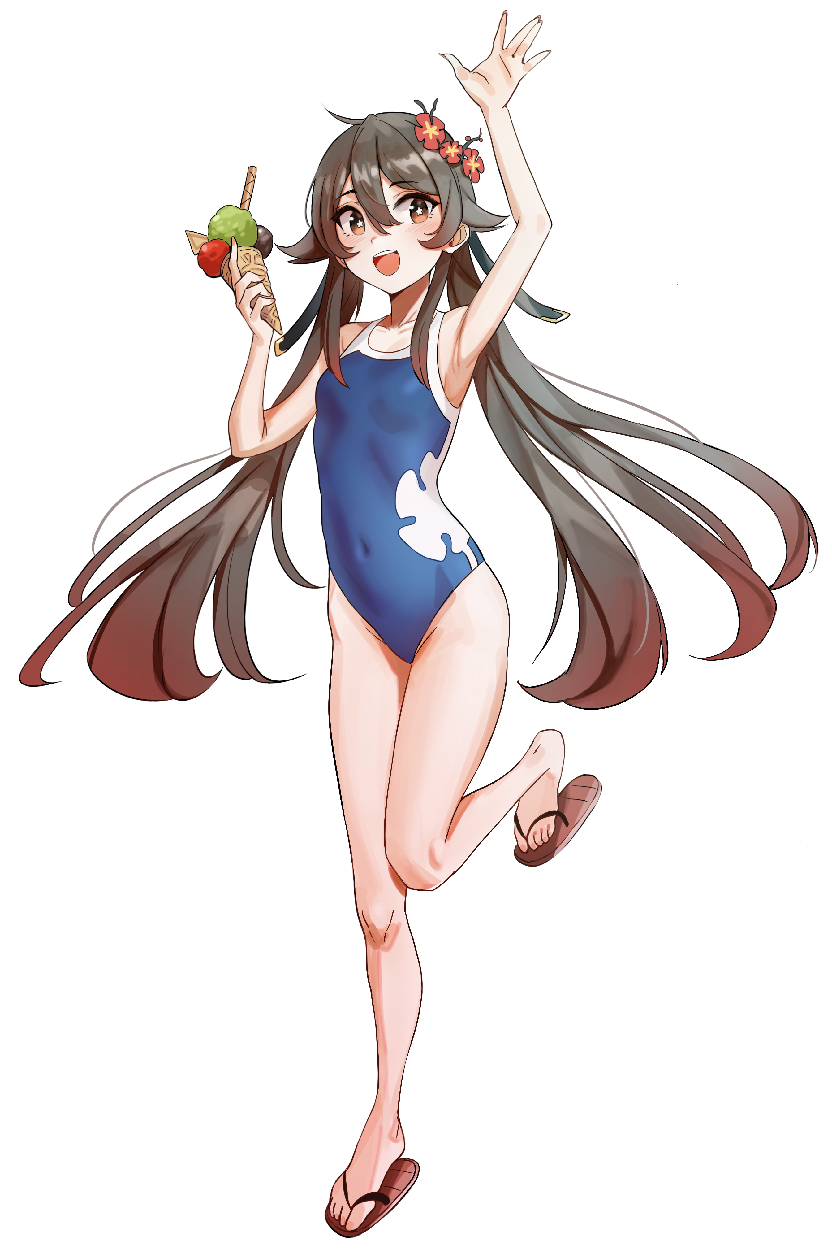 Anime 2689x4057 Genshin Impact anime girls Hu Tao (Genshin Impact) one-piece swimsuit thighs