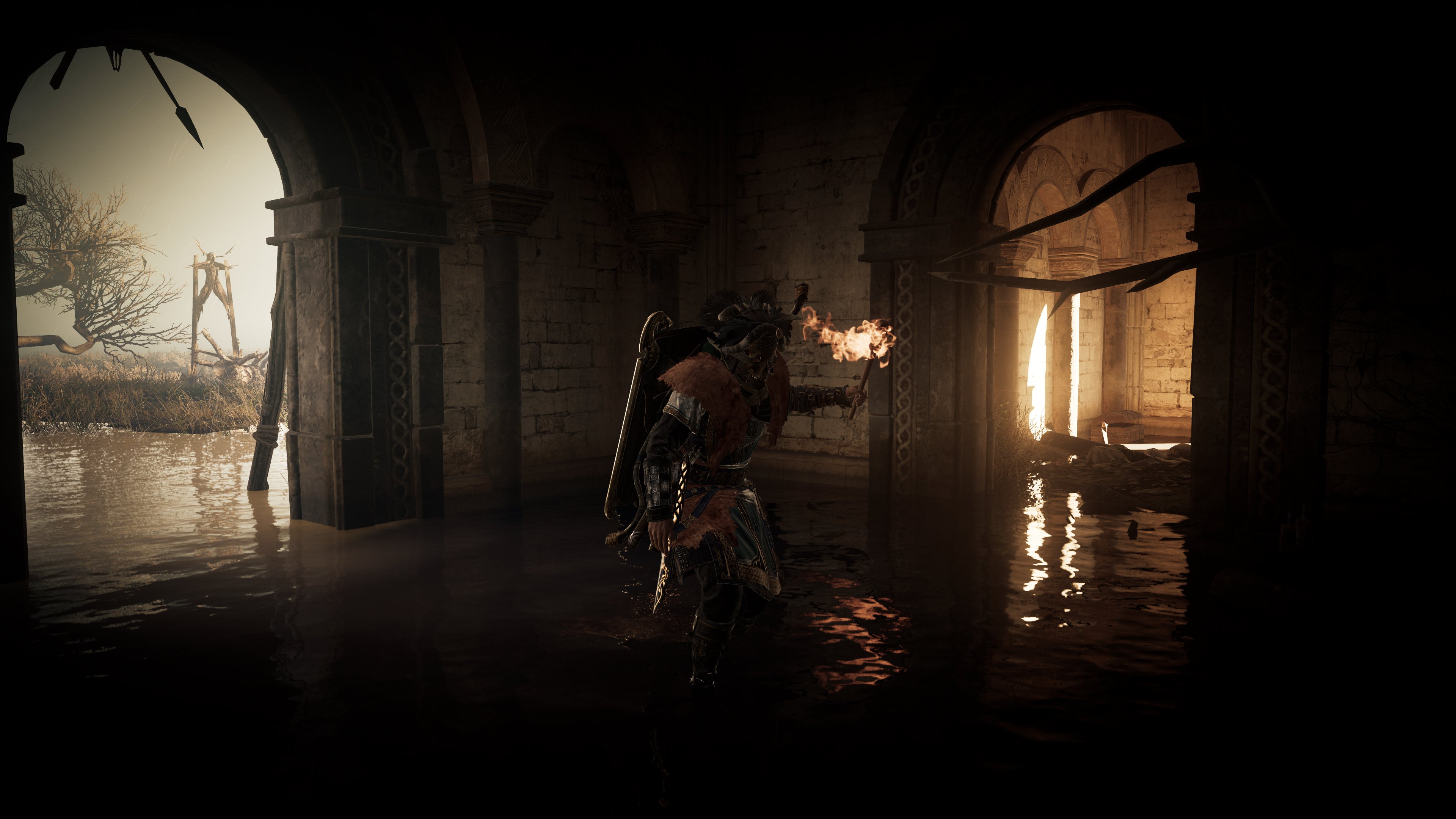 General 3840x2160 Assassin's Creed valhalla Eivor (Assassin's Creed) Ubisoft video games video game characters CGI video game art screen shot water torches fire walking interior