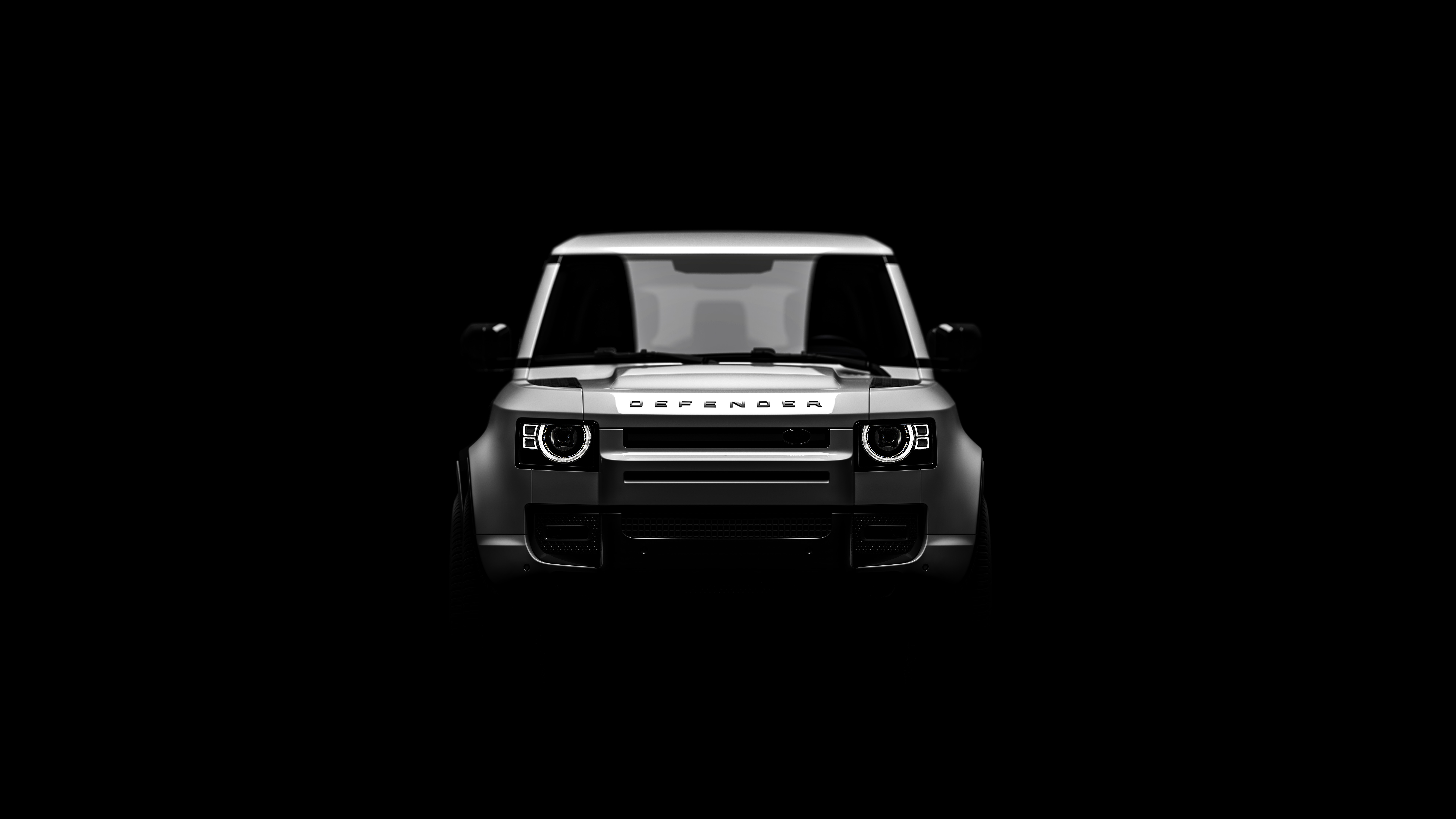 General 7680x4320 Land Rover Land Rover Defender car vehicle offroad minimalism British cars SUV simple background low light frontal view dark
