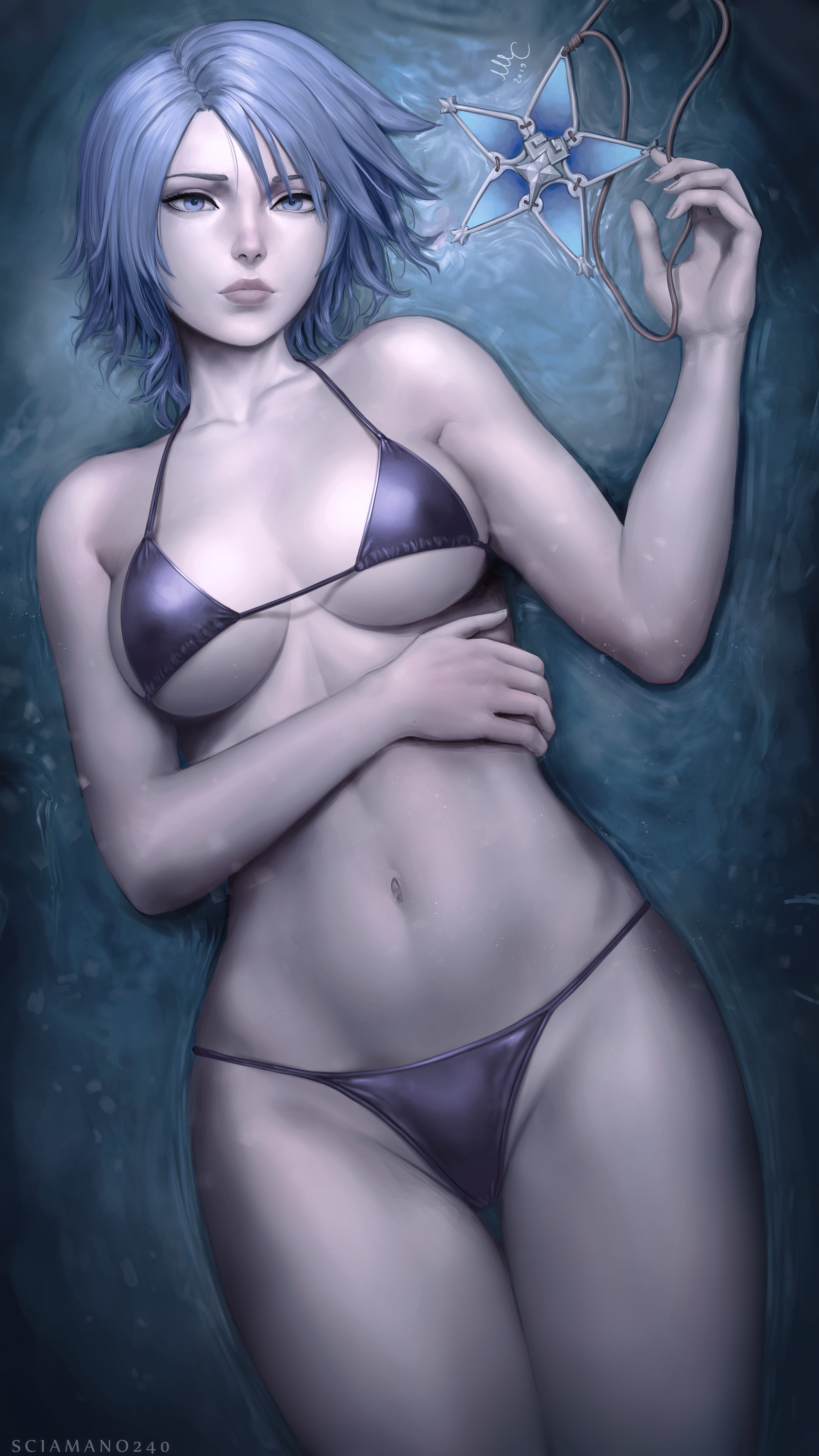 Anime 1687x3000 anime girls Mirco Cabbia blue hair blue eyes bikini Aqua (Kingdom Hearts)