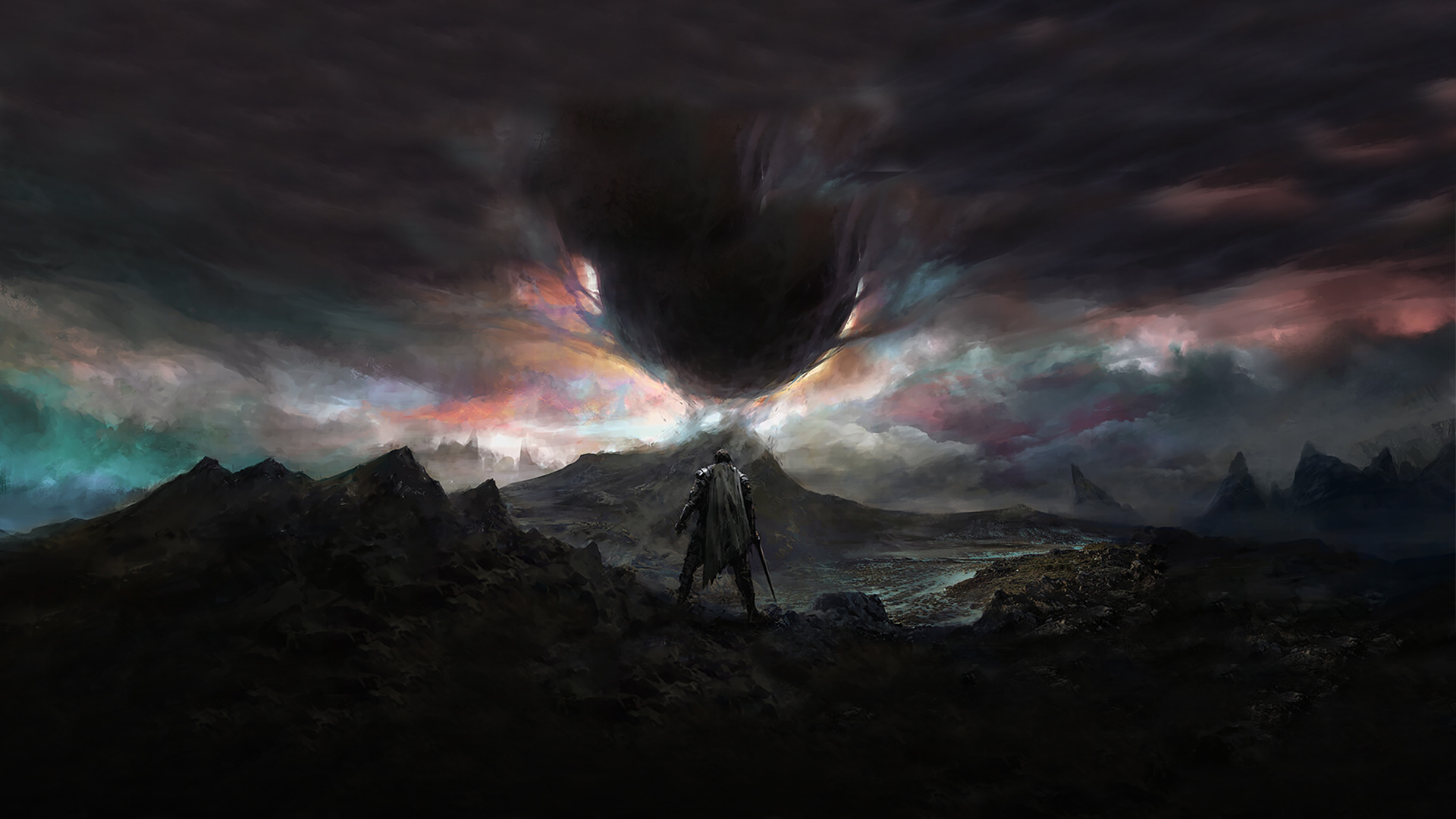General 1920x1080 dark fantasy clouds post apocalypse knight sword landscape digital art Chris Cold ArtStation concept art