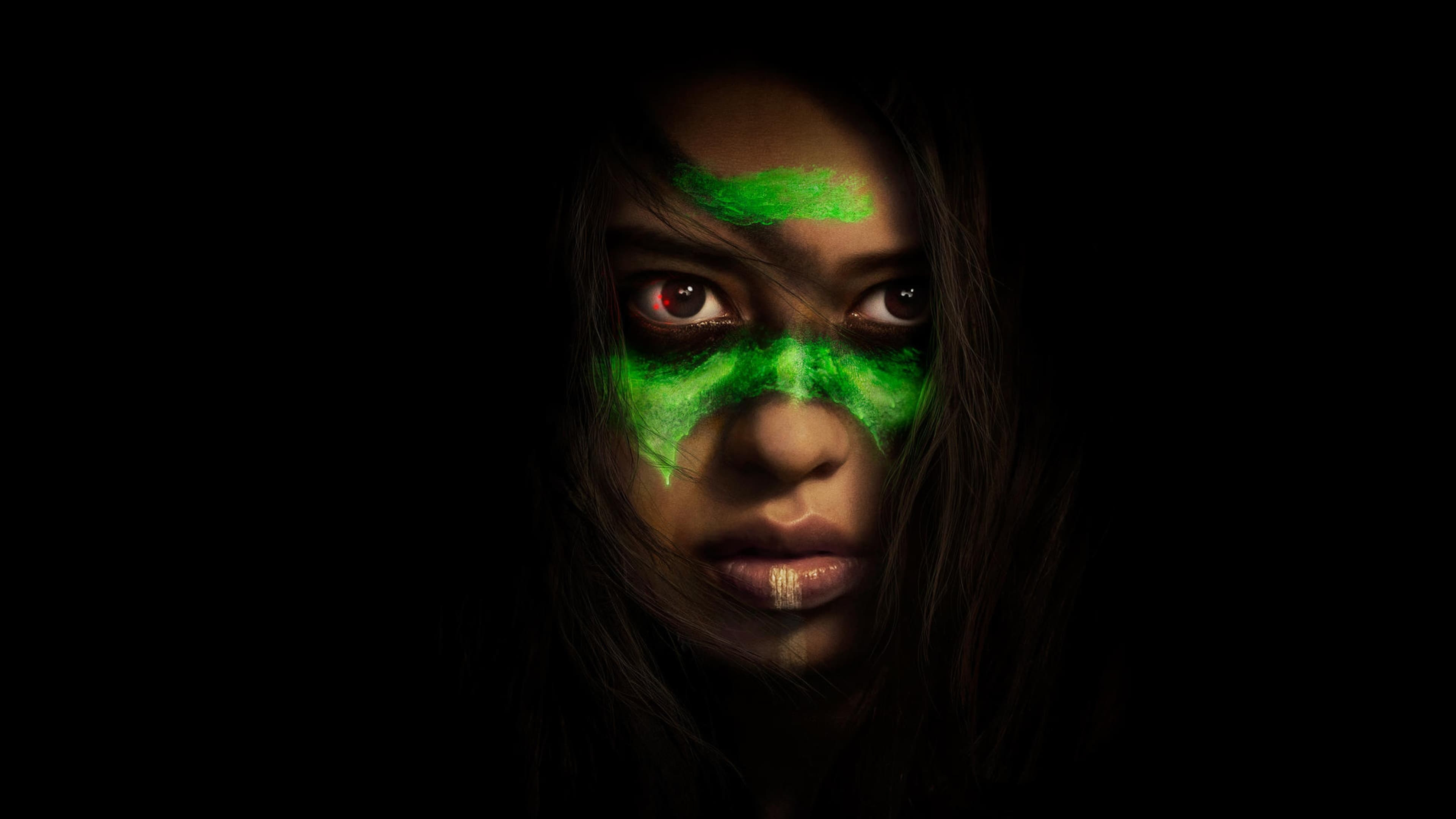 People 3840x2160 Amber Midthunder actress Prey face paint Predator (movie) Native Americans women closeup low light simple background