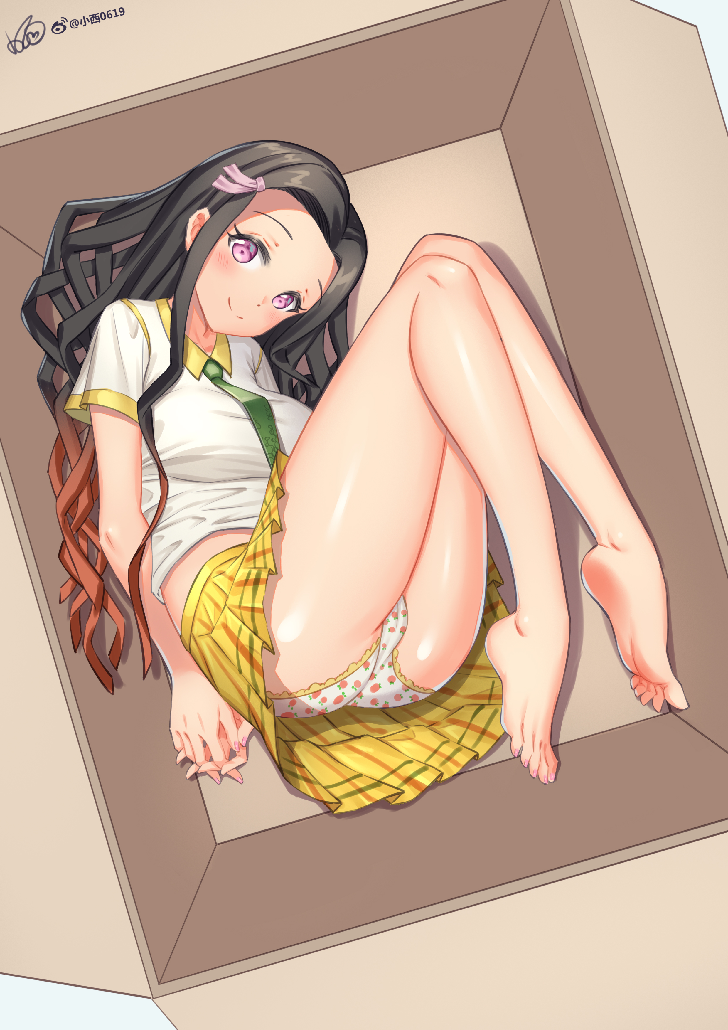 Anime 2480x3508 long hair carton box tie boobs Kamado Nezuko panties ass Kimetsu no Yaiba anime girls feet xiaoxi0619