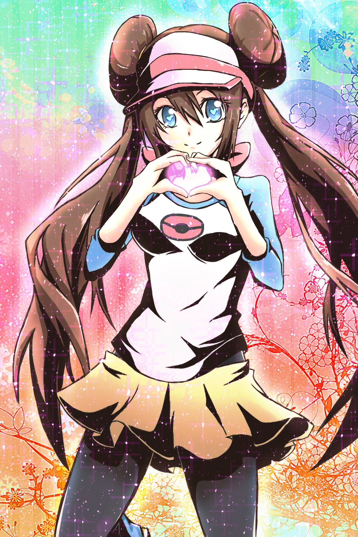Anime 1200x1800 anime anime girls Pokémon Rosa (Pokémon) long hair twintails brunette solo artwork digital art fan art hat heart
