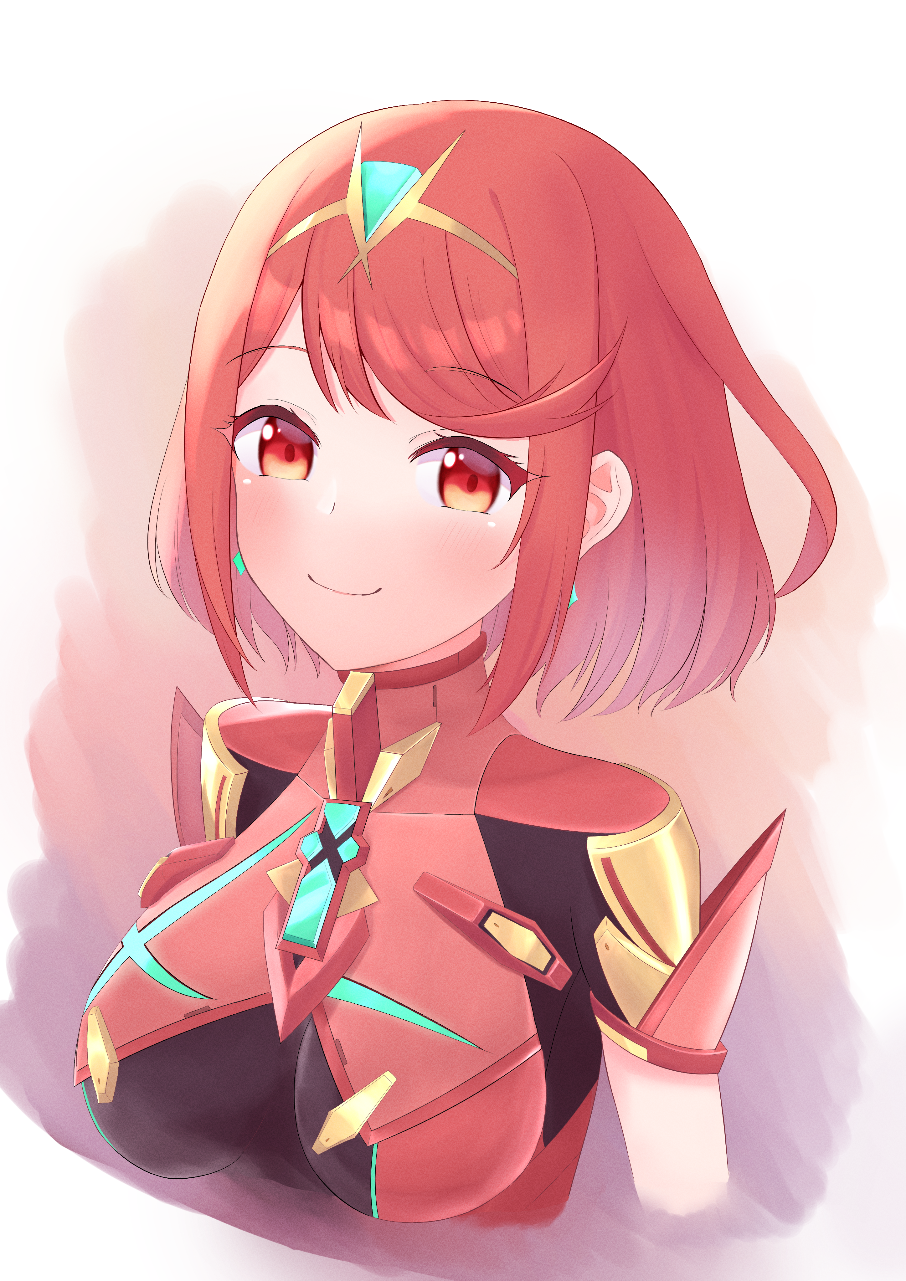 Anime 2894x4093 anime anime girls Xenoblade Chronicles Xenoblade Chronicles 2 Homura (Xenoblade 2) redhead solo artwork digital art fan art anime games video game girls video games smiling looking at viewer white background red eyes face big boobs