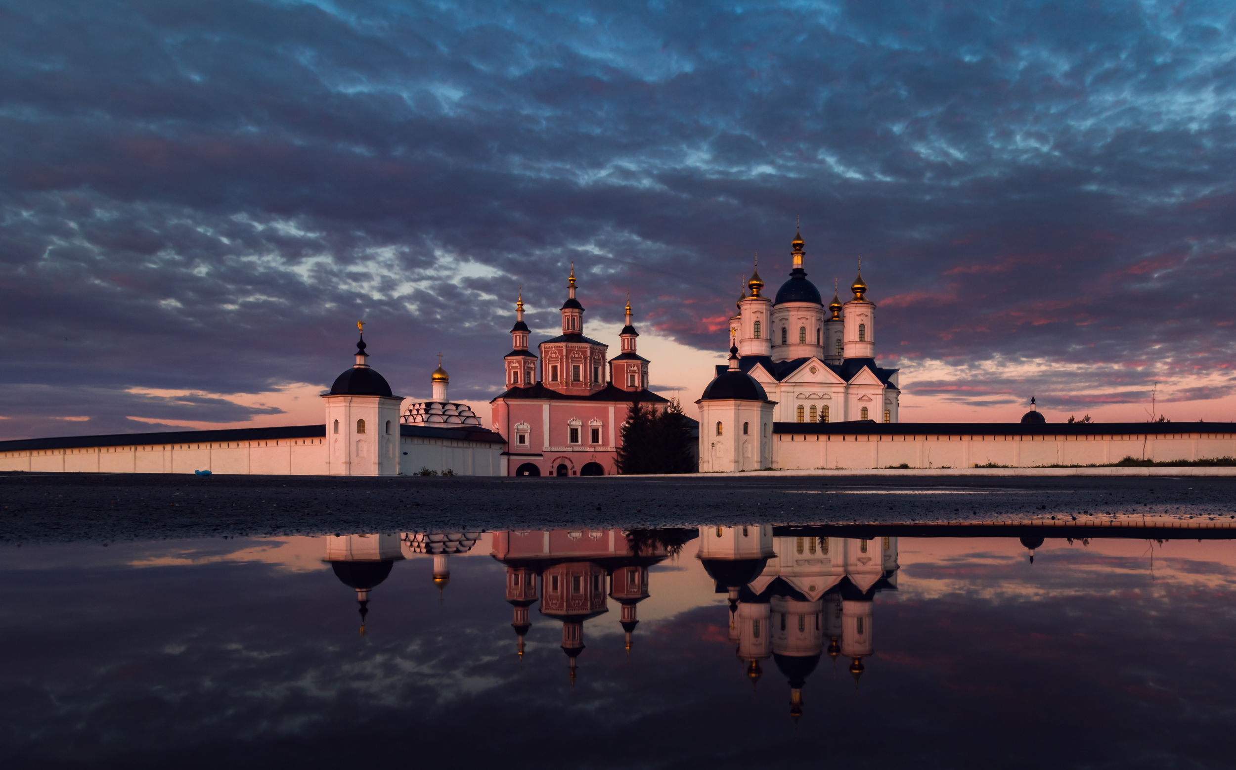General 2500x1557 architecture building old building church water reflection clouds monastery Russia Orthodox