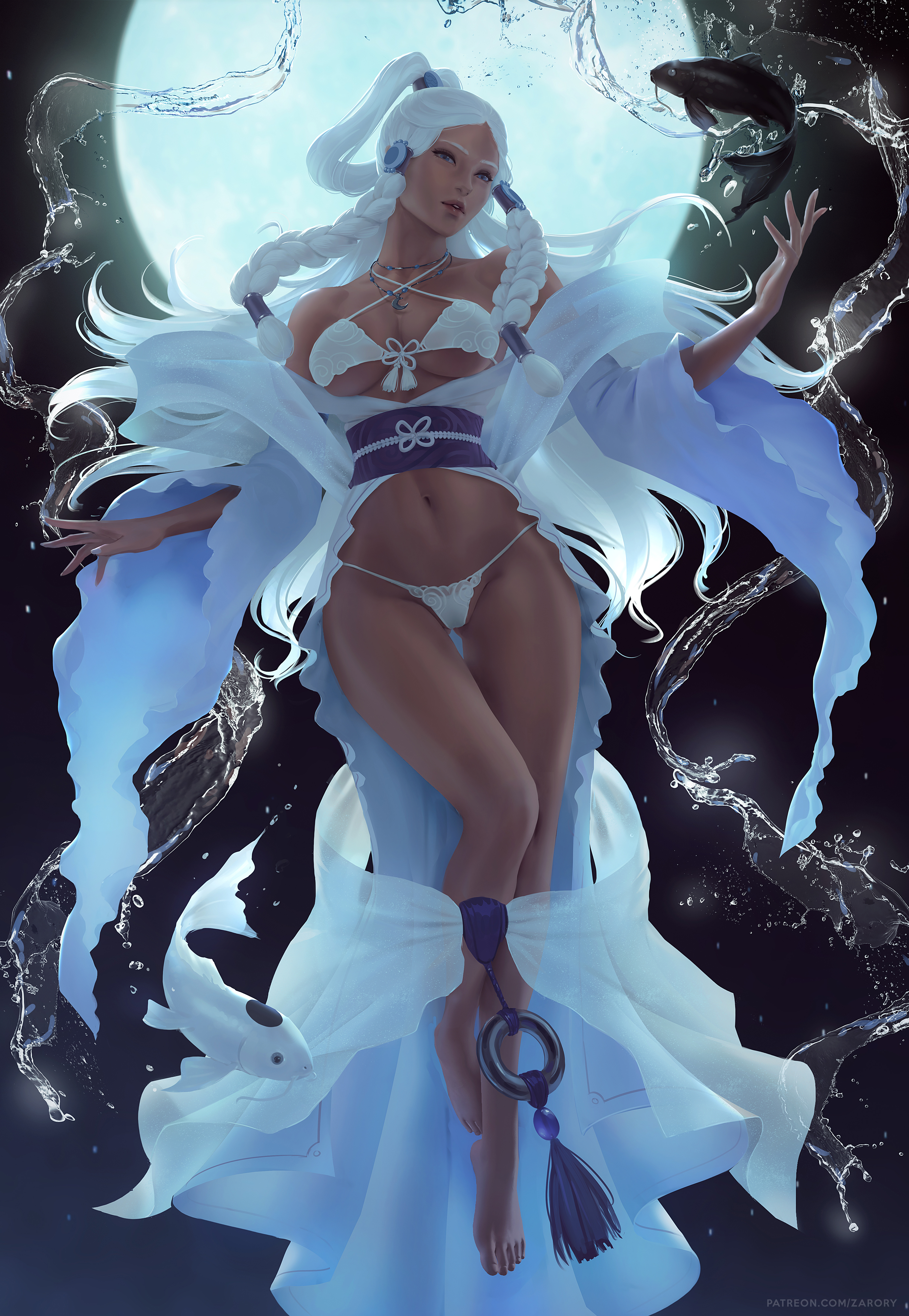 General 2764x4000 Princess Yue Avatar: The Last Airbender fictional character animated series moonlight braids white hair underwear panties bra the gap artwork 2D drawing fan art Zarory