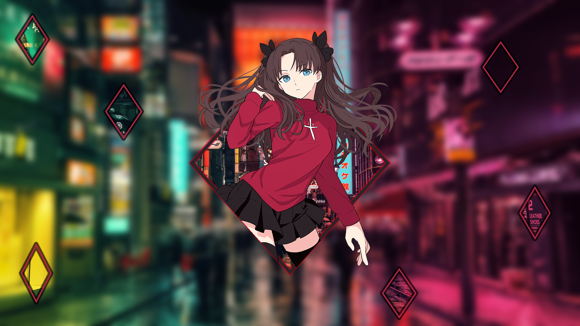 Anime 1920x1080 Tohsaka Rin Fate series city picture-in-picture