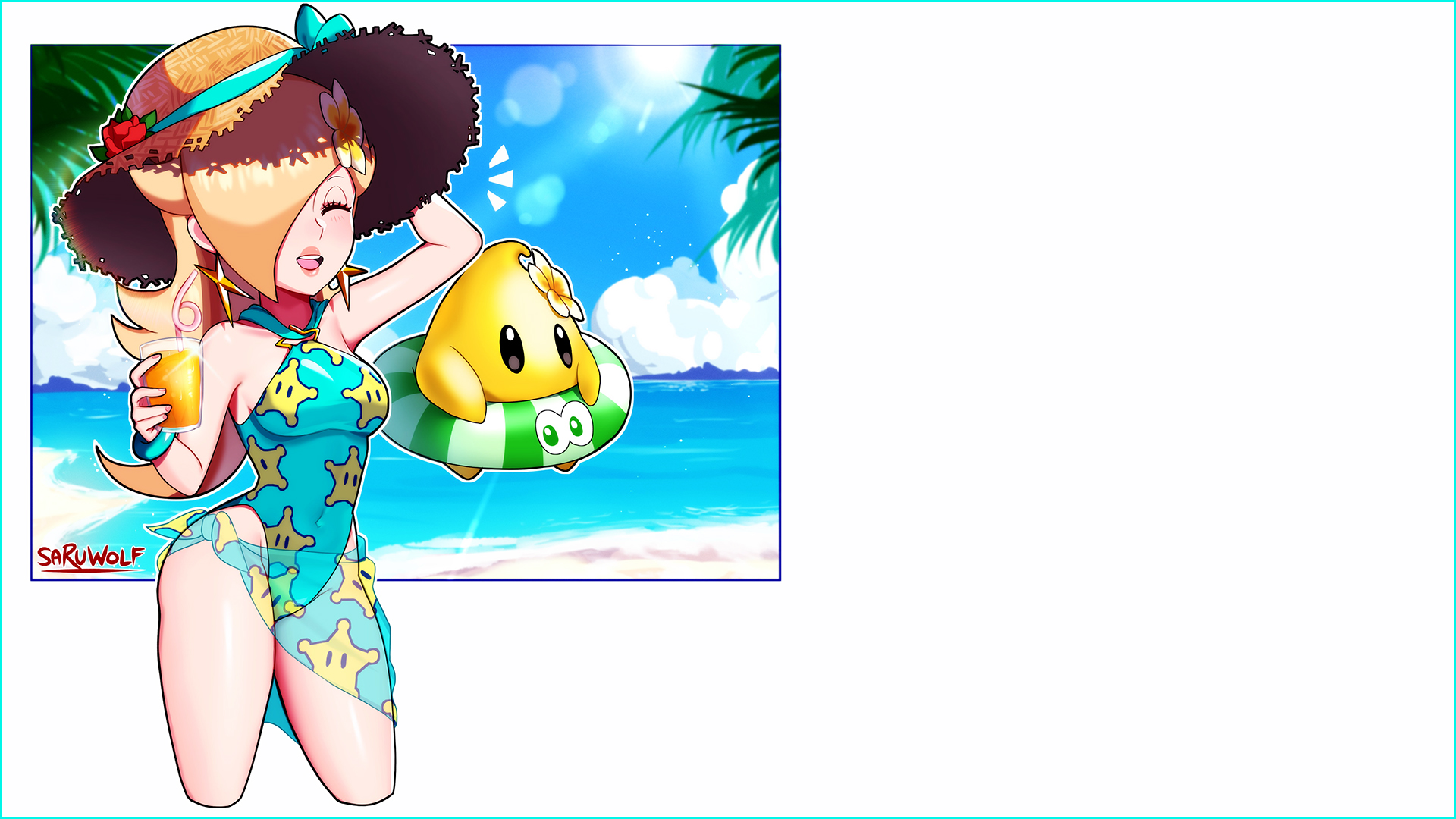 Anime 1920x1080 anime girls video game characters anime Nintendo fan art swimwear video game girls hat Princess Rosalina