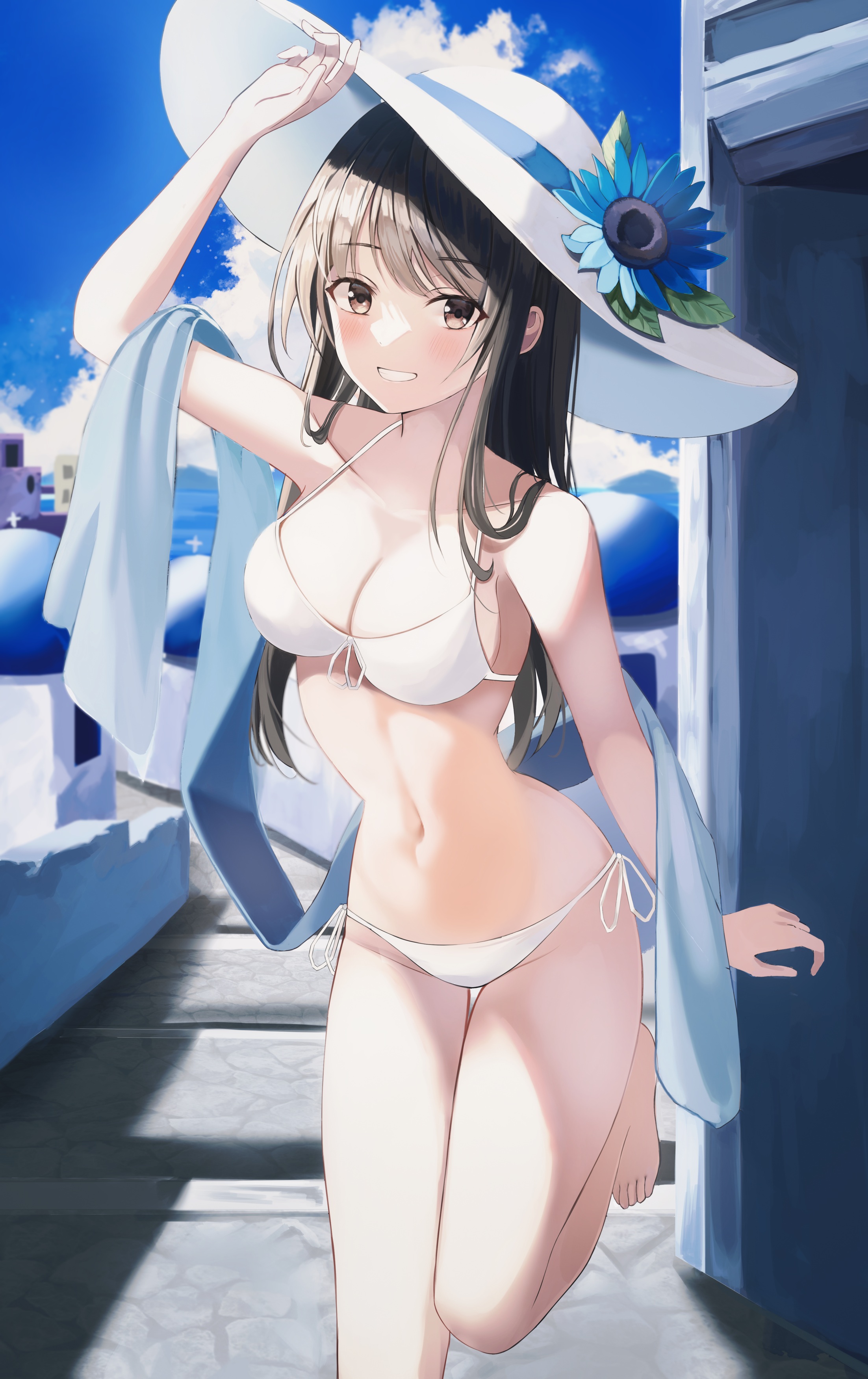 cleavage, anime, anime girls, bikini, black hair, hat | 2204x3500 Wallpaper  - wallhaven.cc