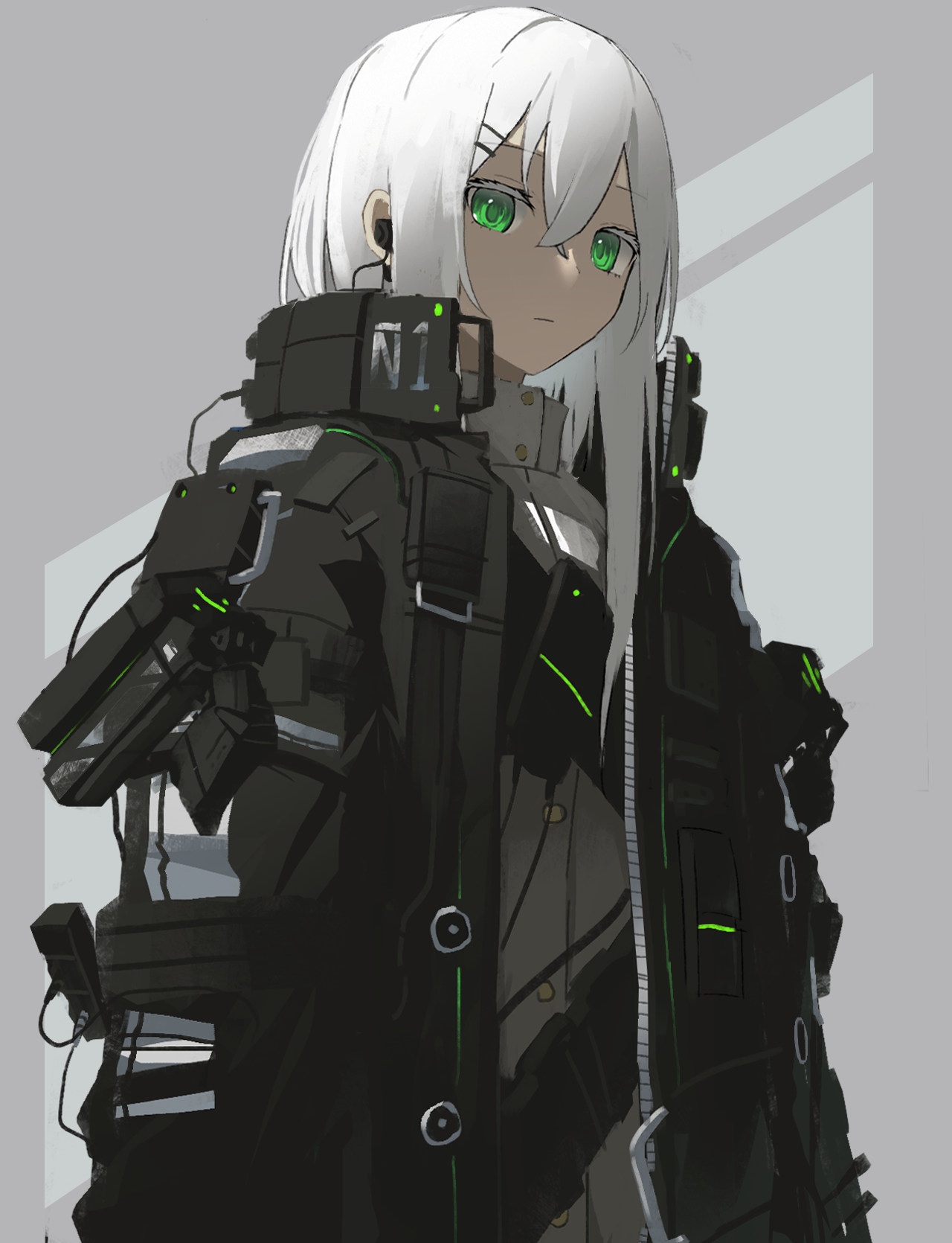 anime girl with white hair and green eyes