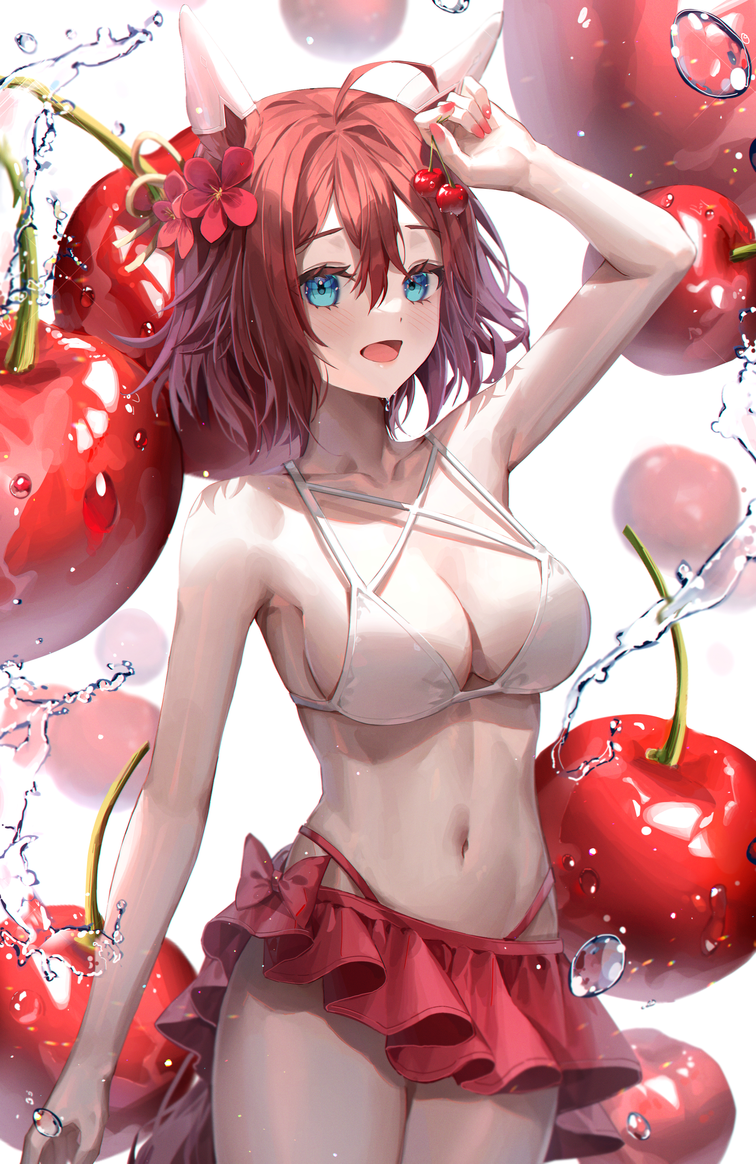 Anime 2568x3952 anime anime girls swimwear cherries bikini redhead blue eyes fox girl fox ears fox tail big boobs water Uma Musume Pretty Derby Sakura Chiyono O (Uma Musume)
