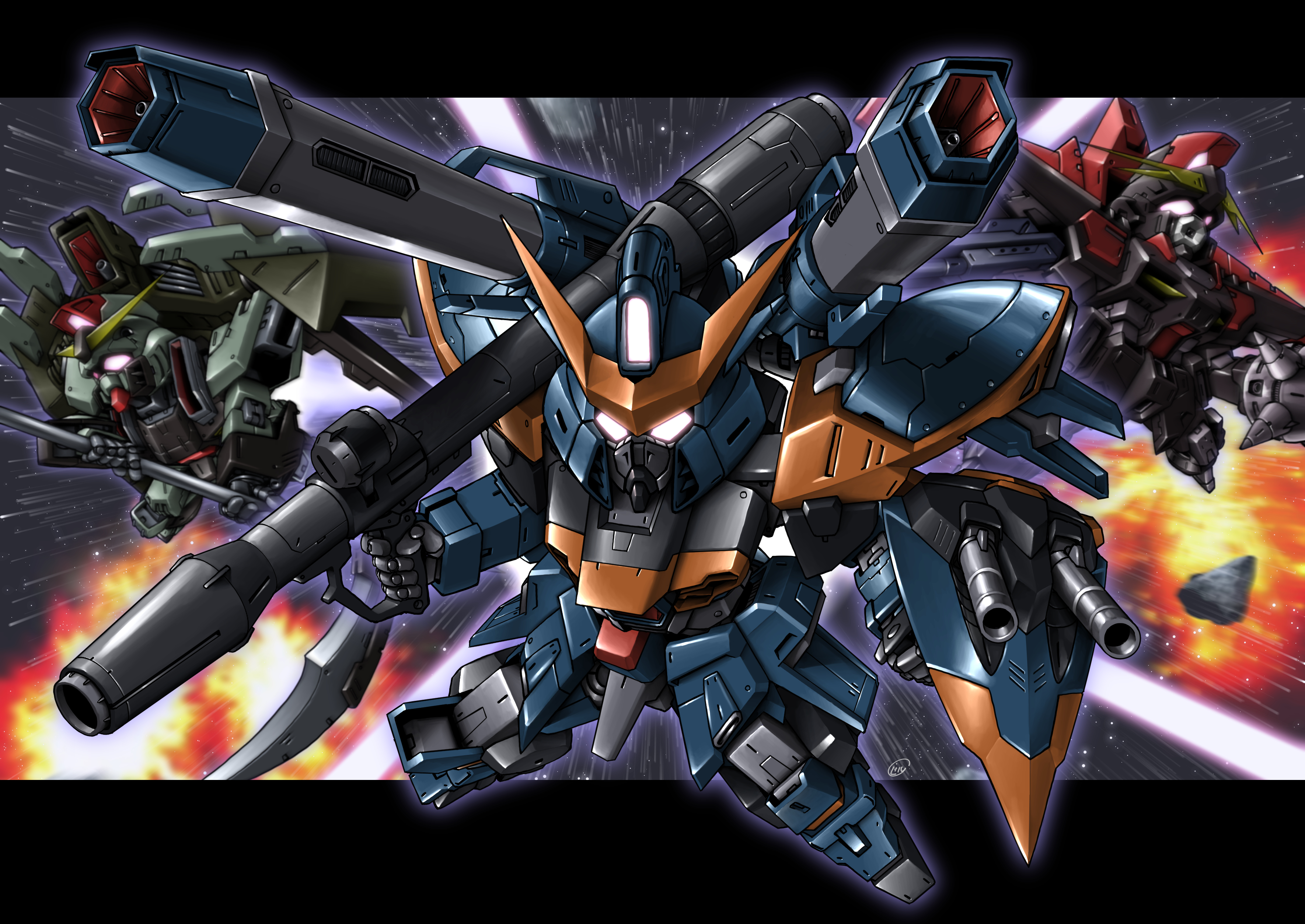 Anime 3541x2508 anime mechs Gundam Super Robot Taisen Mobile Suit Gundam SEED Calamity Gundam Raider Gundam Forbidden Gundam artwork digital art fan art