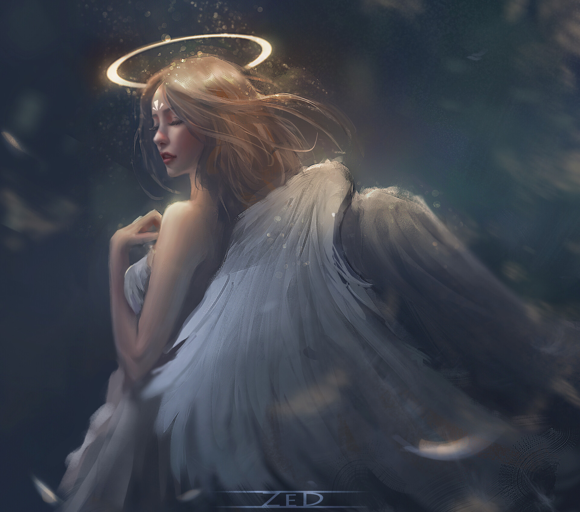 General 1920x1695 artwork fantasy art angel wings women Trungbui