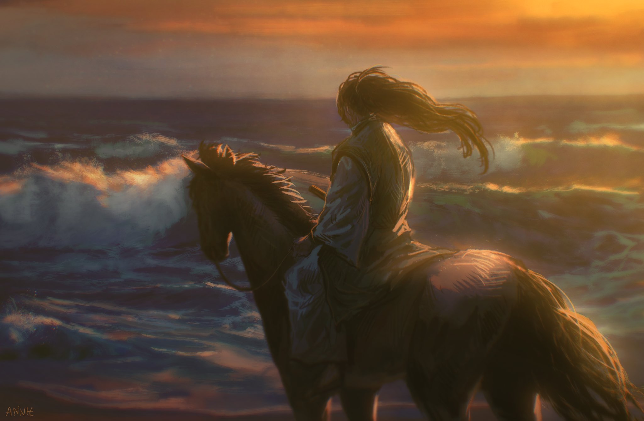 Anime 2048x1341 fantasy art digital art artwork Vagabond anime horse water sea