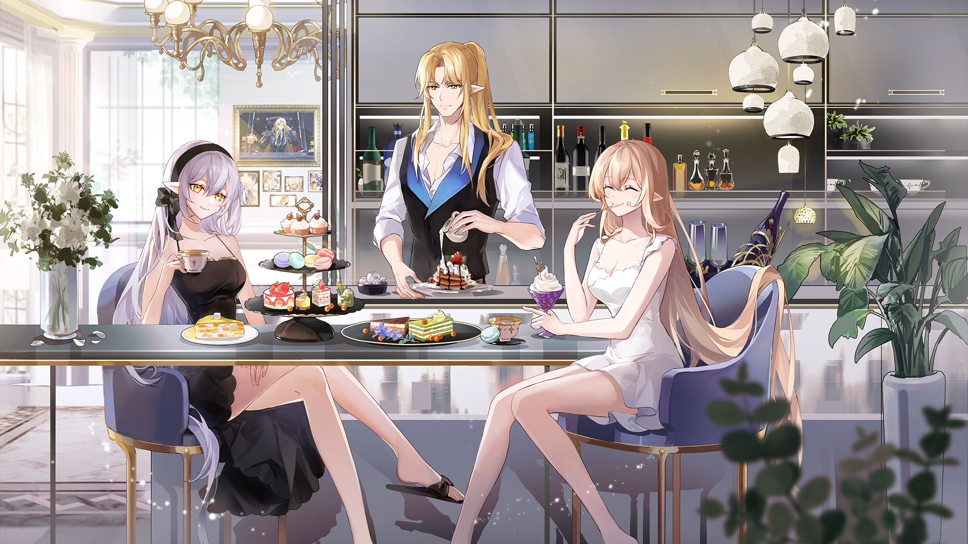 Anime 1920x1080 brothers sisters sweets food blonde closed eyes pointy ears anime girls anime boys Aura star