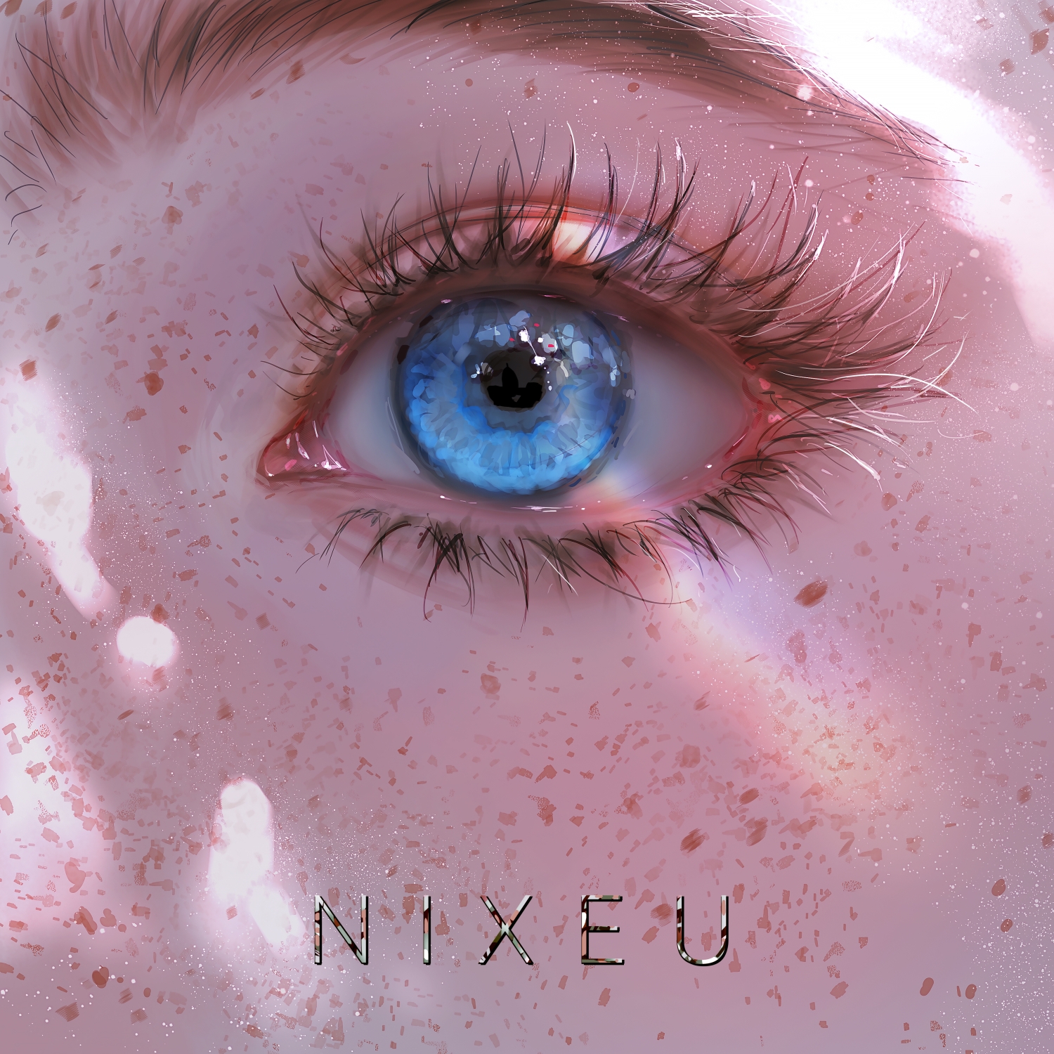 Anime 1500x1500 blue eyes sky closeup Nixeu freckles