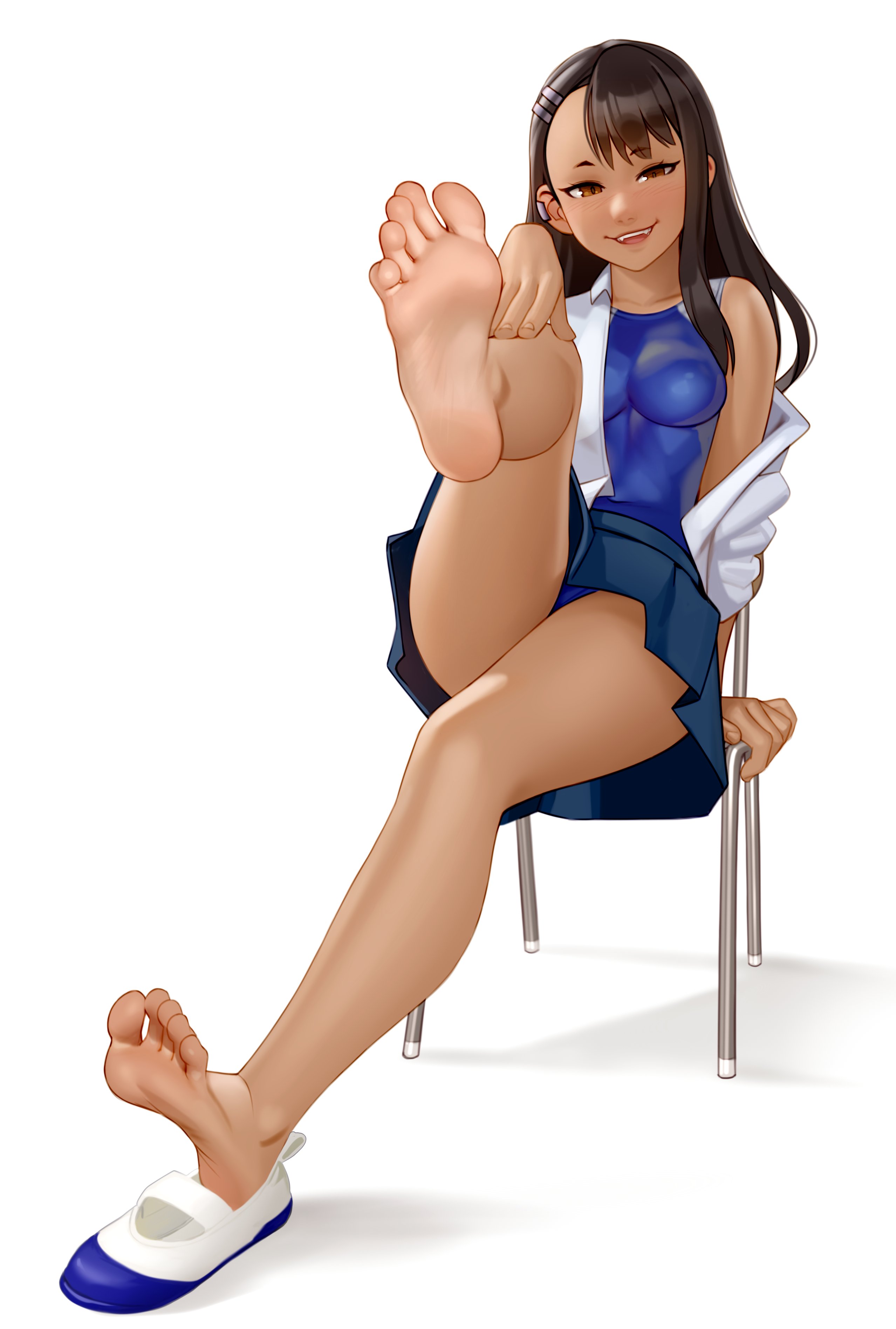 Anime 2557x3793 Kairunoburogu feet brunette sitting anime anime girls Pleas...