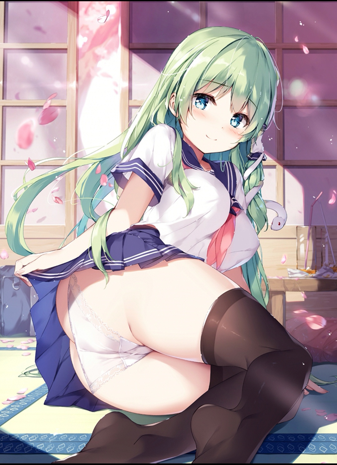 Anime 1080x1488 Touhou Kochiya Sanae miyase mahiro anime girls ass big boobs panties thigh-highs school uniform green hair blue eyes