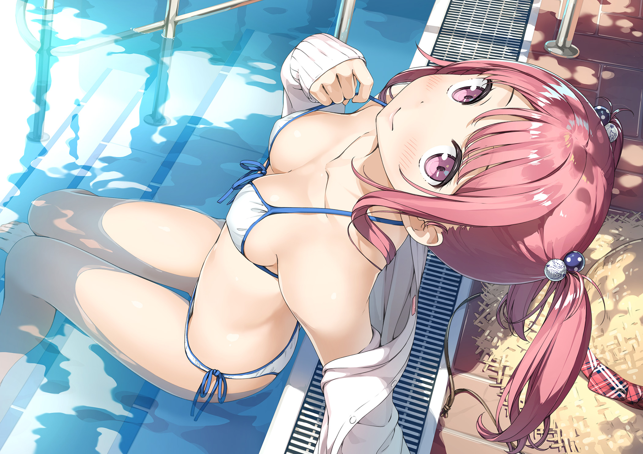 Anime 2100x1485 Kantoku bikini anime anime girls small boobs in water water cleavage high angle twintails Kurumi (Kantoku)