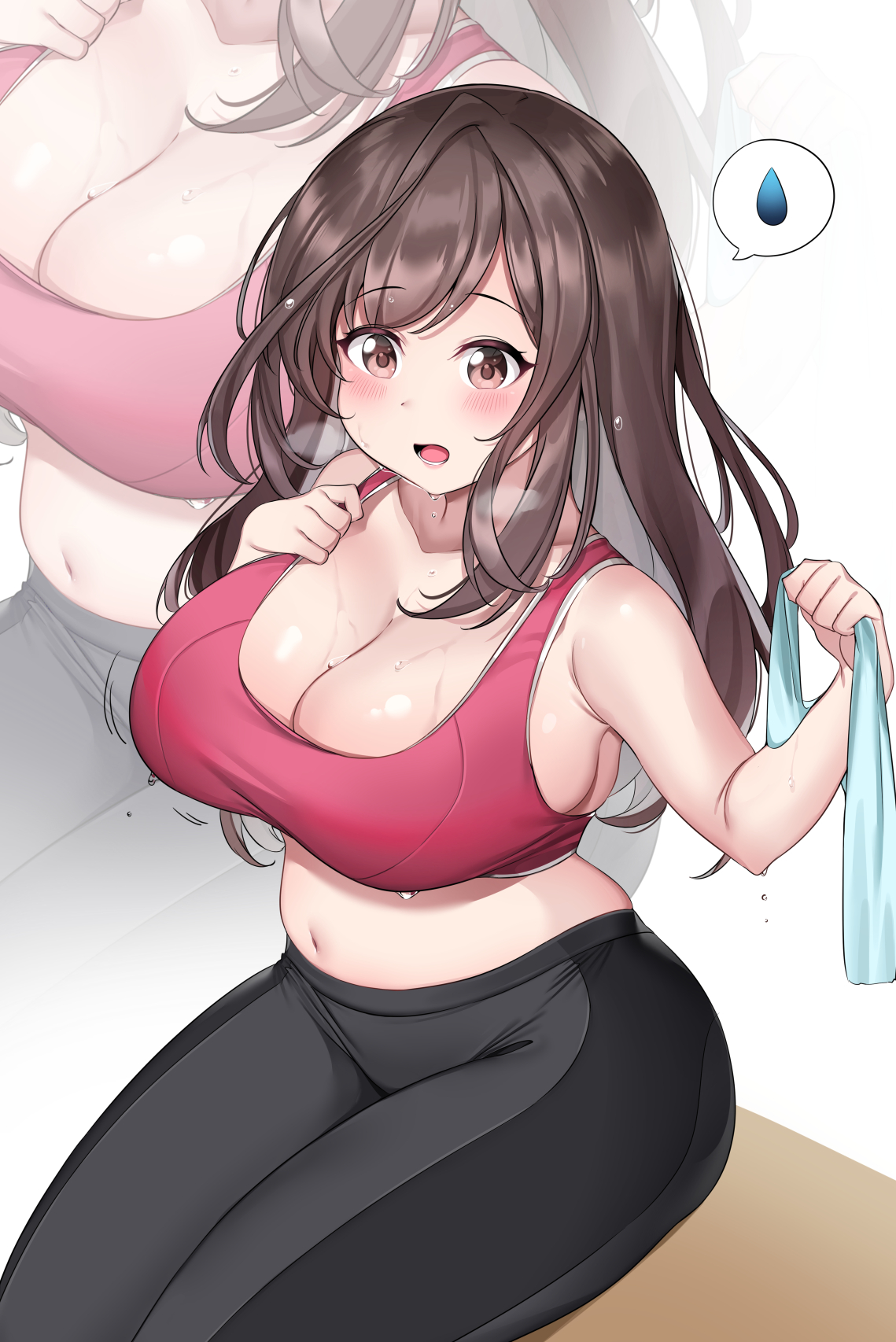 Anime 1139x1706 sportswear aroused anime anime girls yoga pants big boobs cleavage water drops