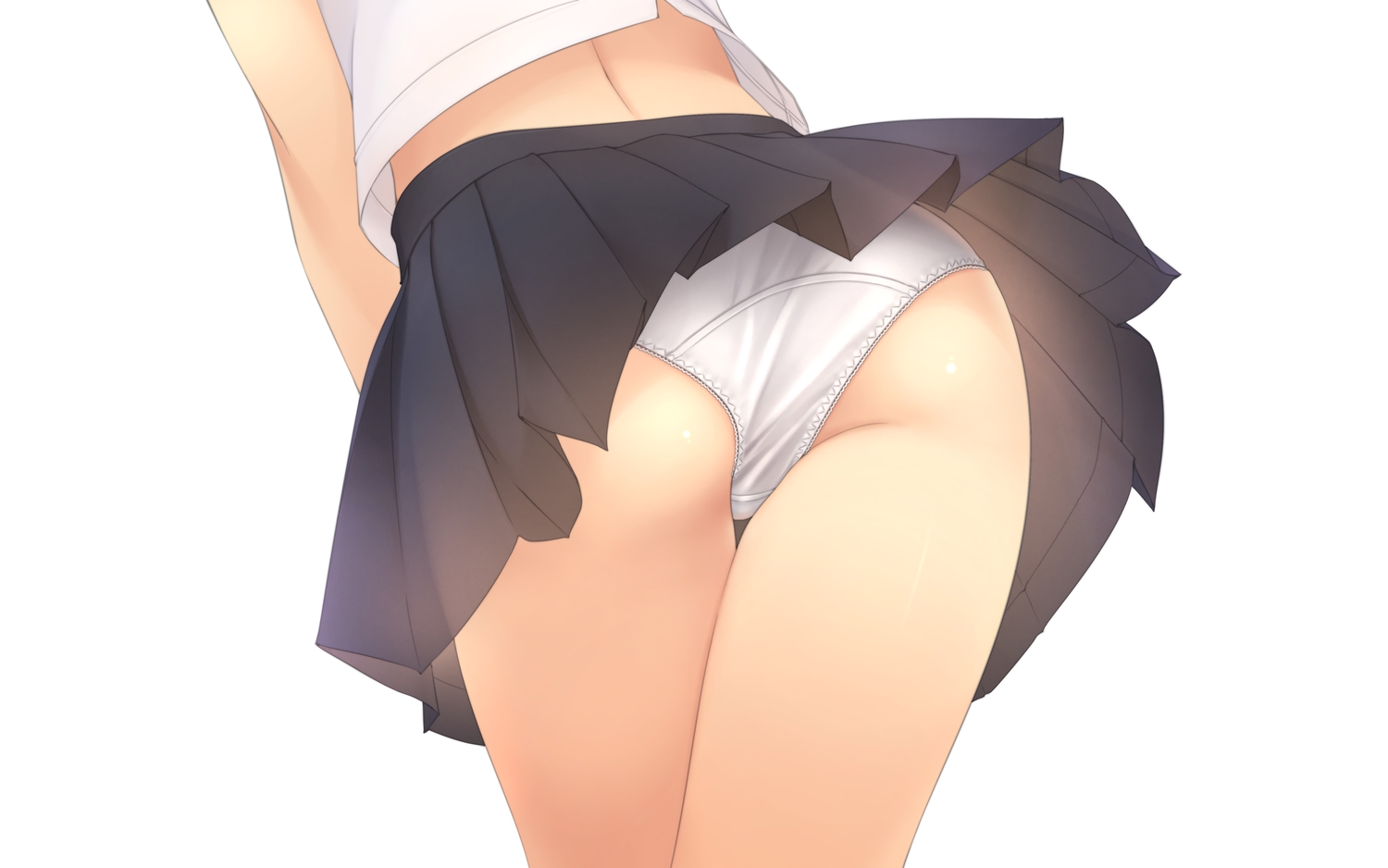 Anime 1500x938 black skirts white panties white shirt white background ass upskirt panties anime girls Murakami Suigun