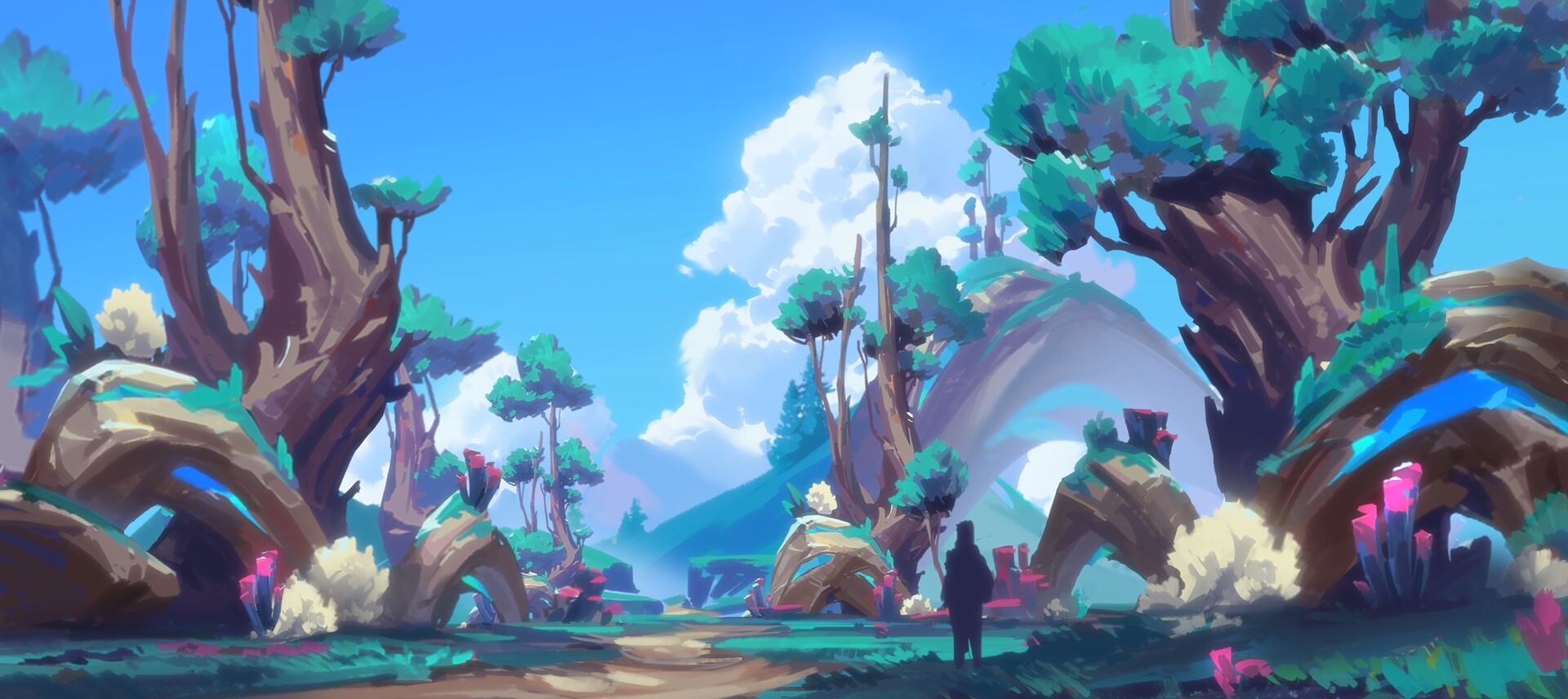 General 1920x856 likui tuosi digital art fantasy art trees forest clouds