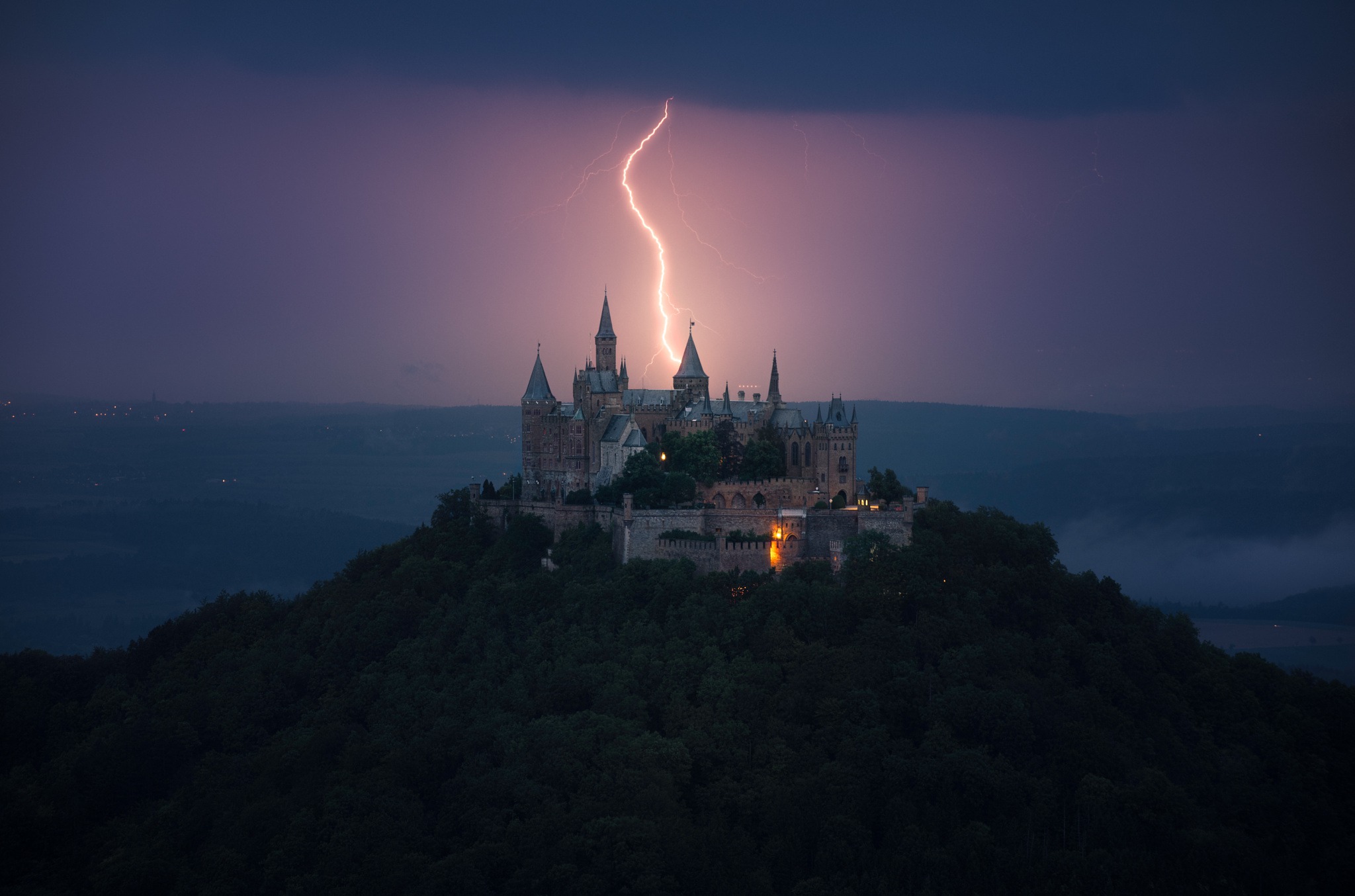 General 2048x1354 Germany Hohenzollern Castle lightning castle dark landscape building