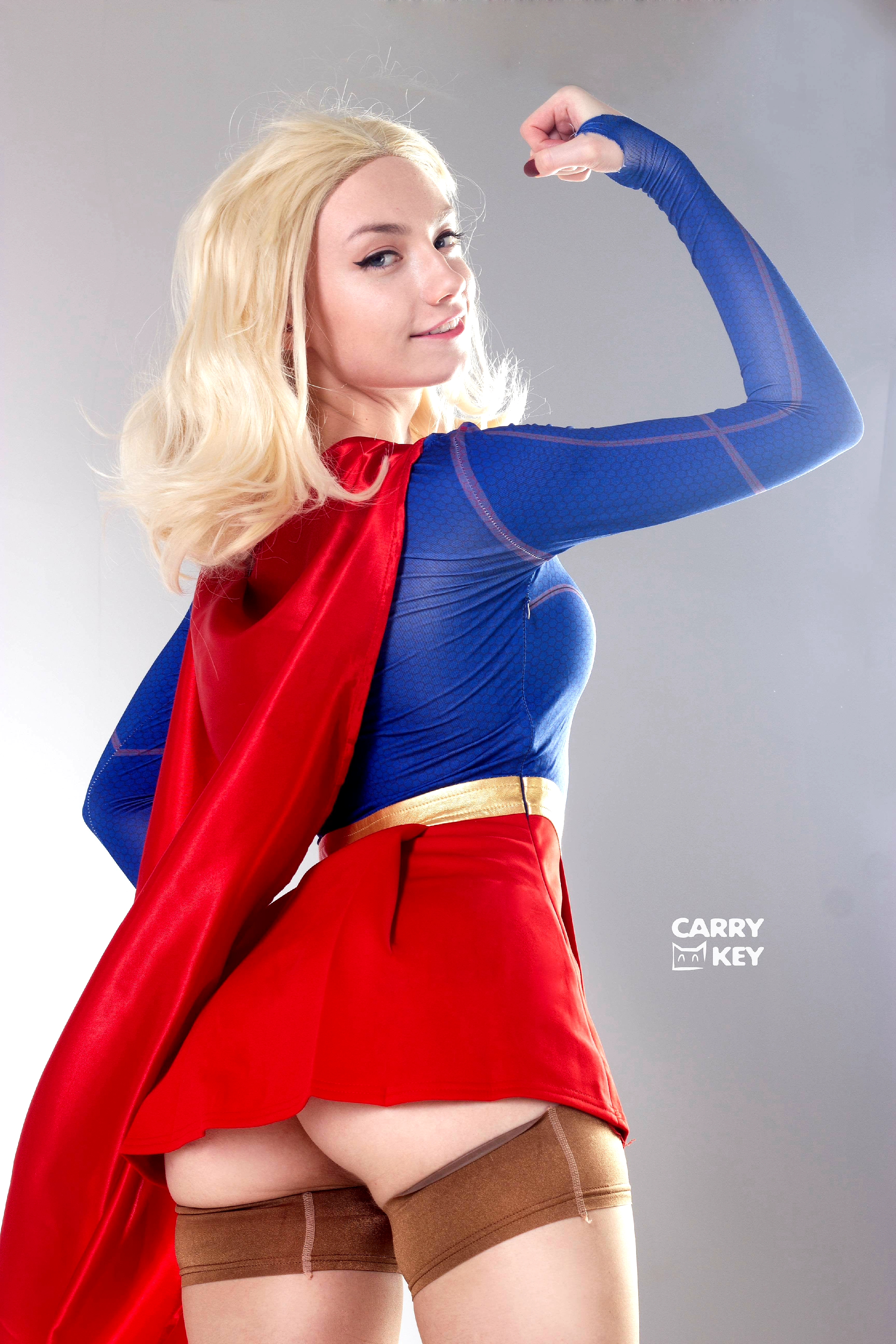 People 2896x4344 cosplay Supergirl DC Comics Carry Key Russian women blonde red skirt skirt cape looking at viewer women
