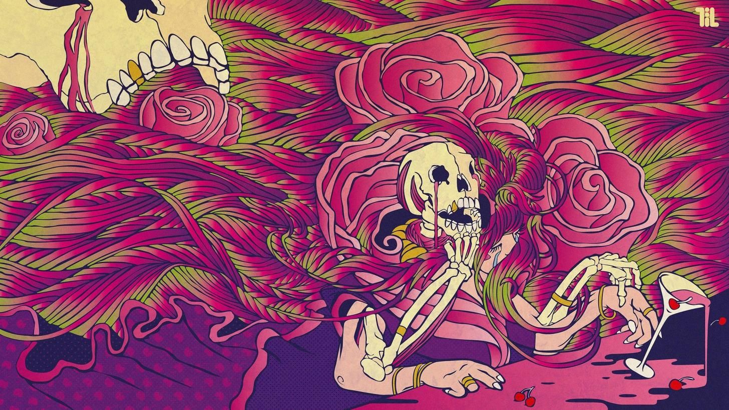 General 1456x819 trippy skull LSD drugs surreal artwork bones skeleton