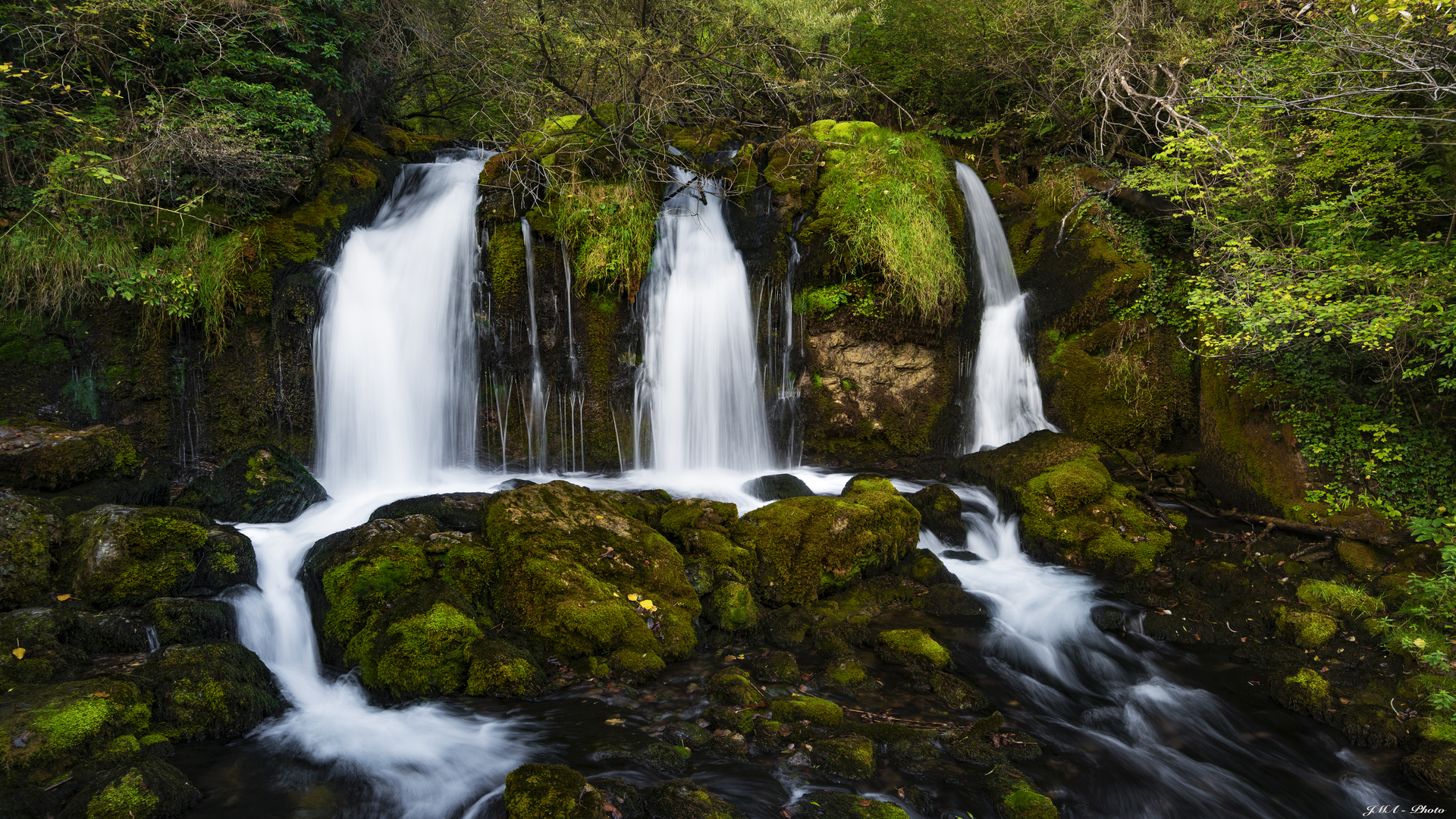 General 1920x1080 nature landscape rocks forest trees moss water stream long exposure watermarked