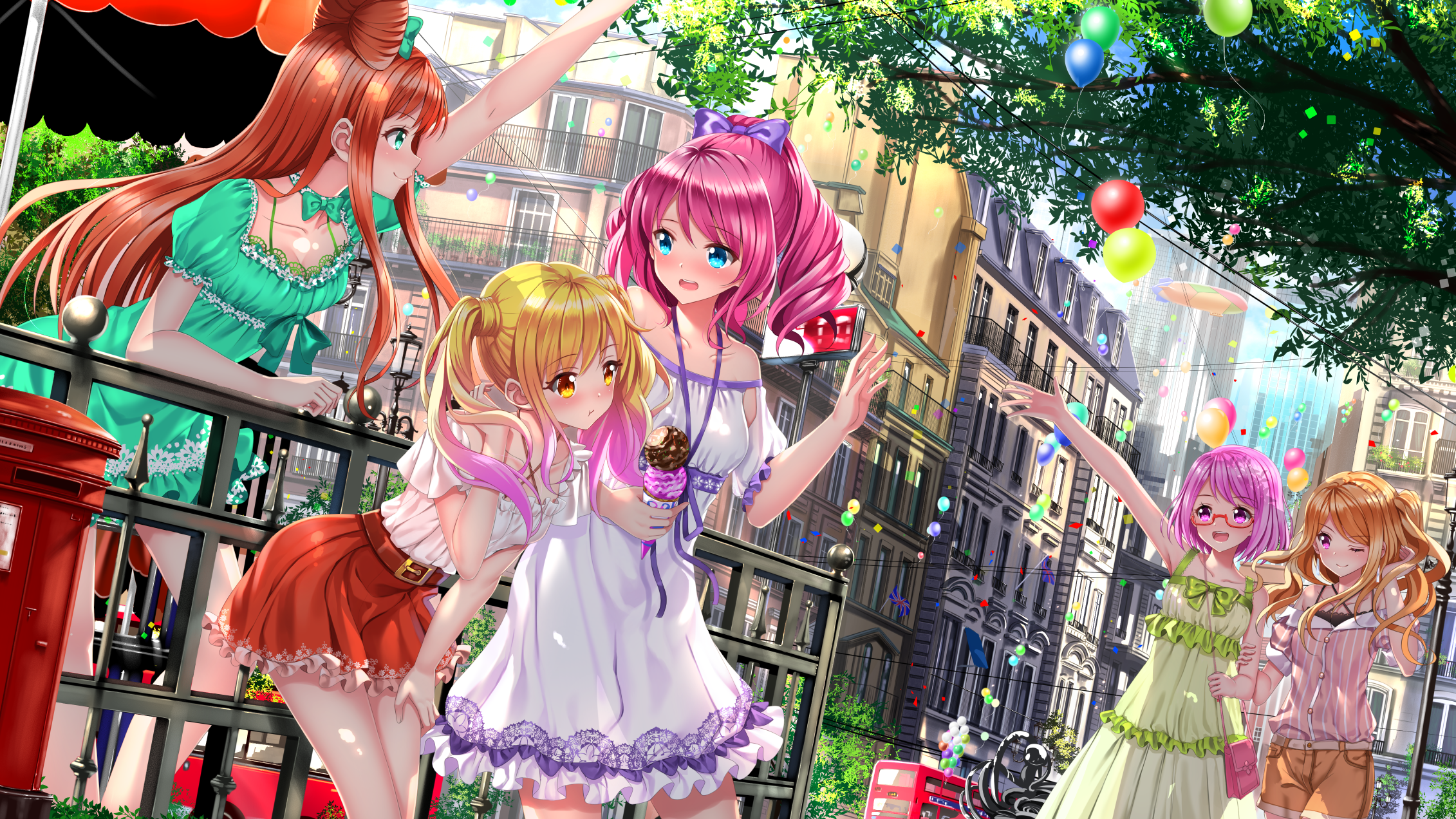 Anime 2262x1272 anime girls colorful group of women dress smiling blushing skirt shorts Swordsouls Aikatsu!