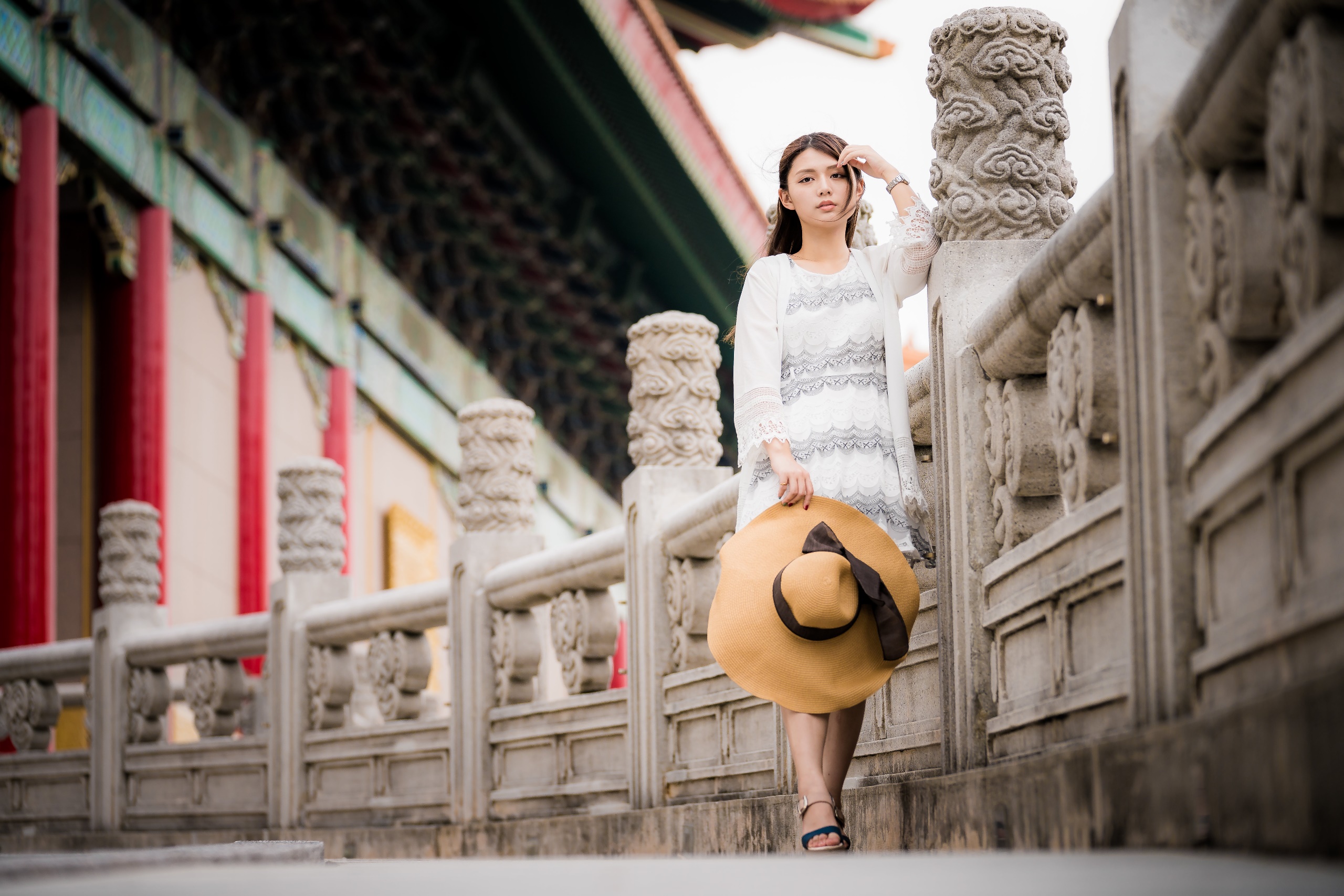 People 2560x1708 Asian model women outdoors standing hat women with hats women dress