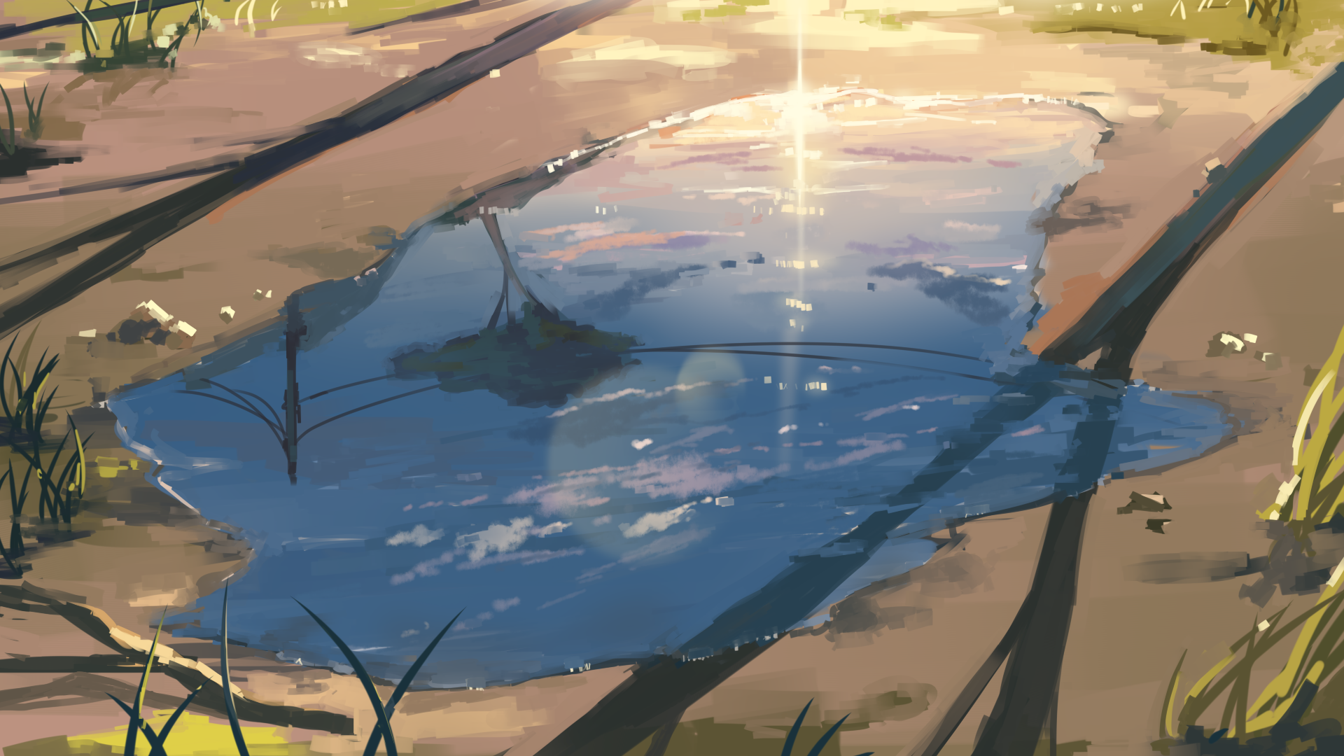 Anime 1920x1080 puddle reflection sky Arttssam