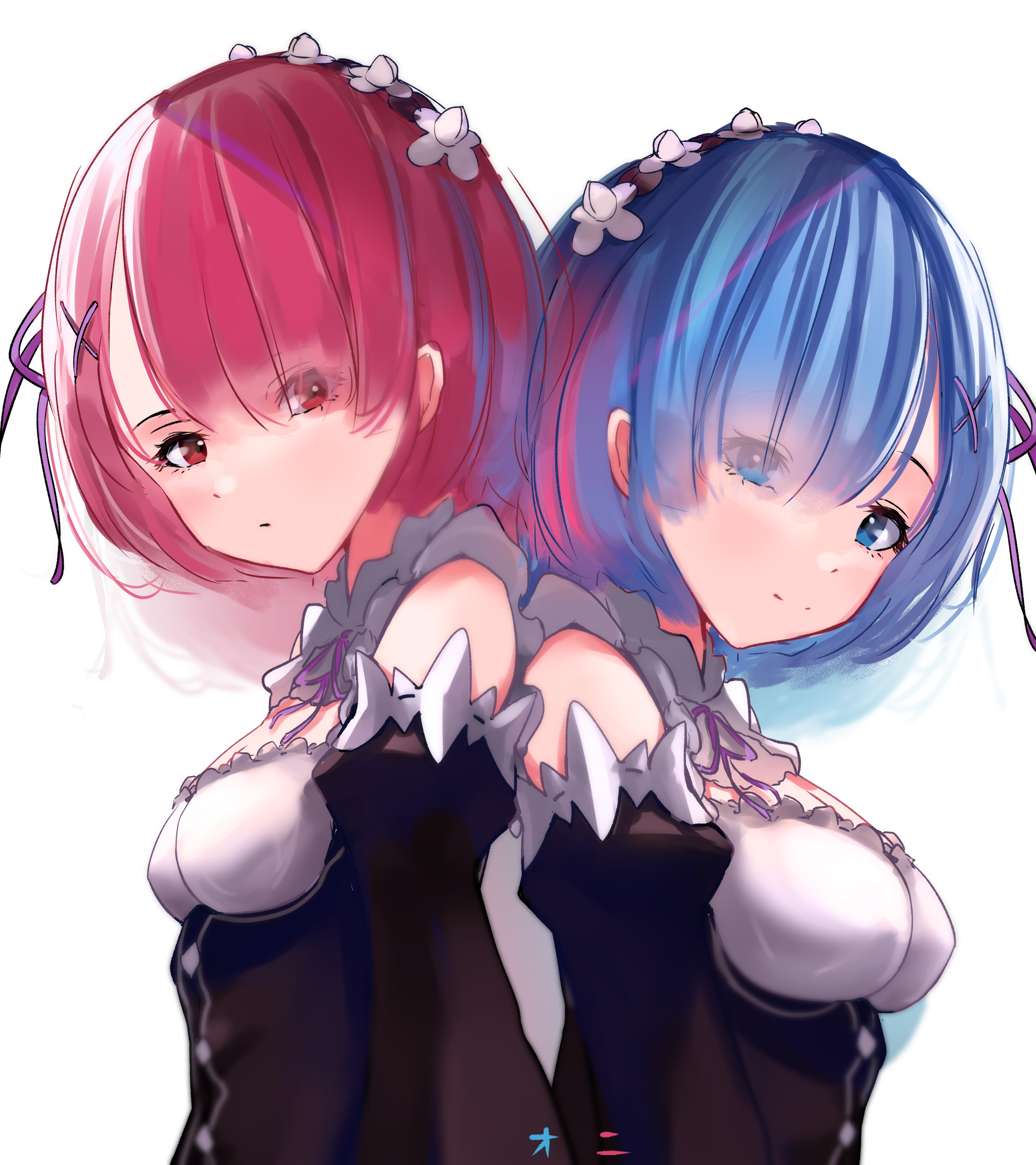 Anime 4000x4500 Ram (Re: Zero) Rem (Re:Zero) Re:Zero Kara Hajimeru Isekai Seikatsu anime anime girls twins maid maid outfit blue hair pink hair