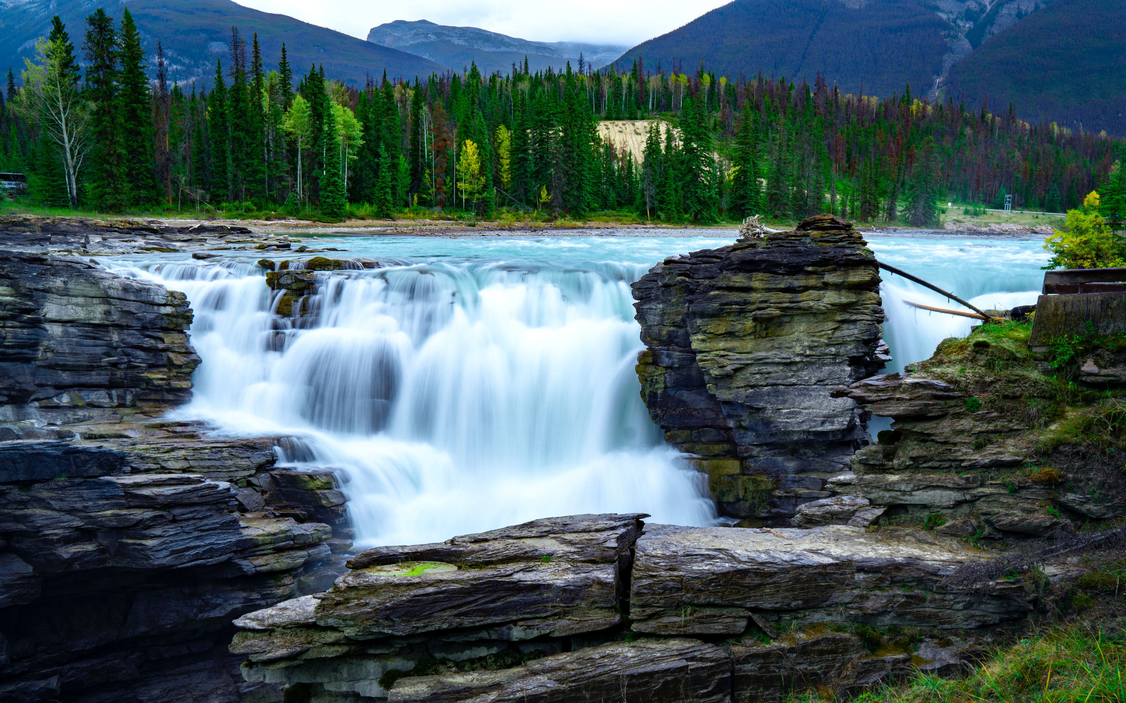 General 3840x2400 Canada nature waterfall rocks forest sky