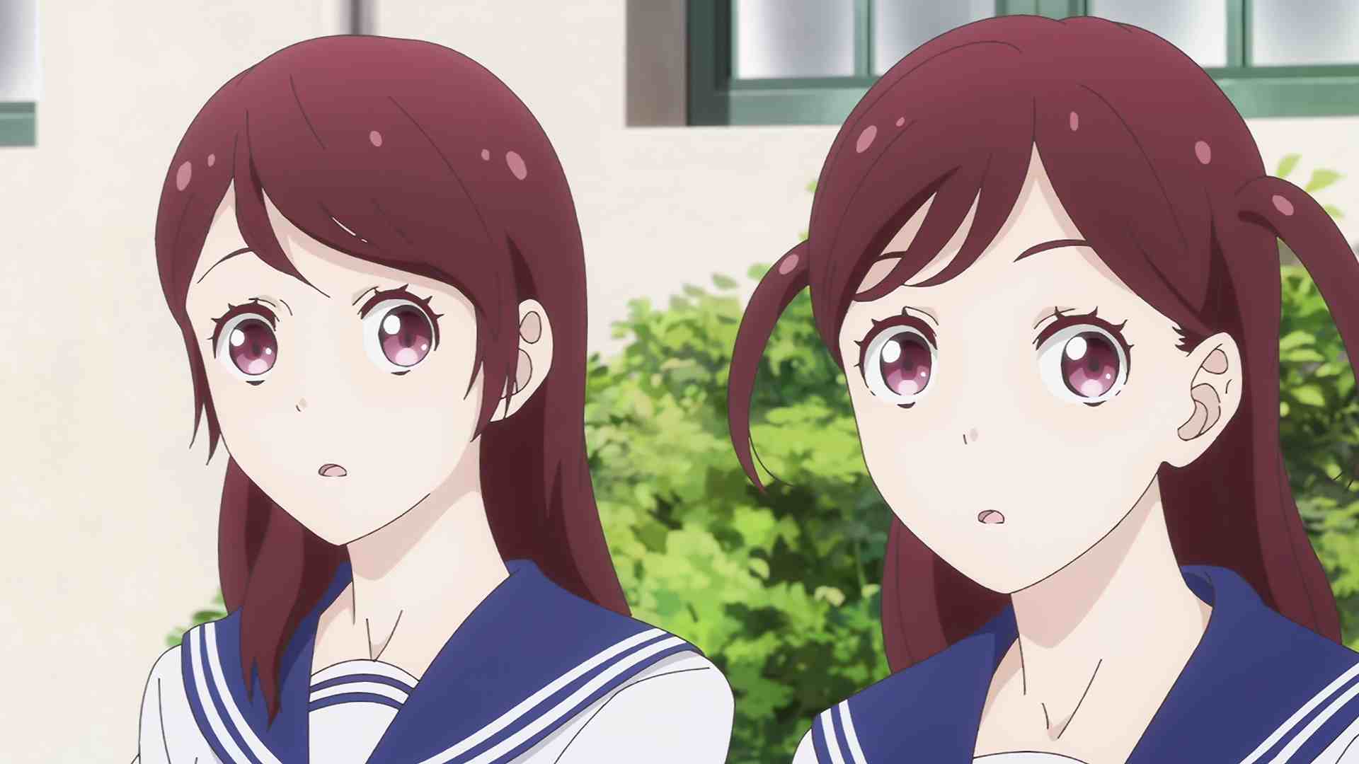 Anime 1920x1080 anime anime girls Anime screenshot Kageki Shoujo!! Sawada Chiaki Sawada Chika long hair brunette twins school uniform
