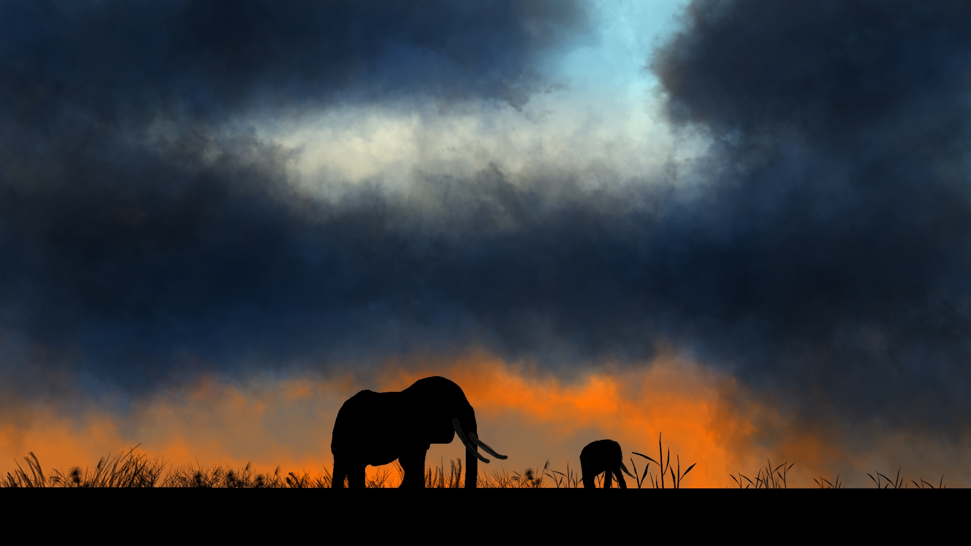 General 1920x1080 digital painting digital art nature twilight animals elephant