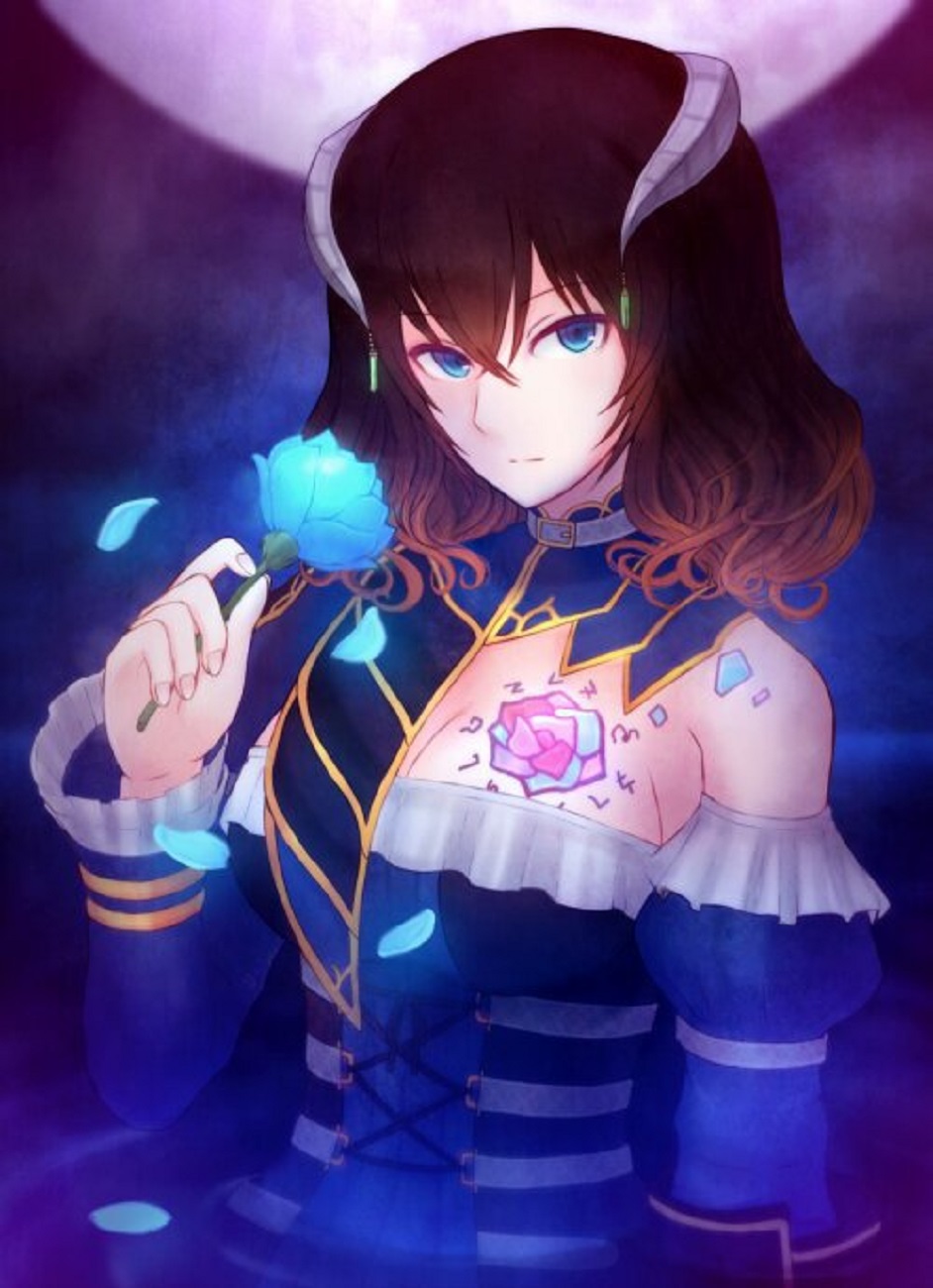 Anime 942x1300 Miriam (Bloodstained) brunette looking at viewer Bloodstained: Ritual of the Night blue flowers