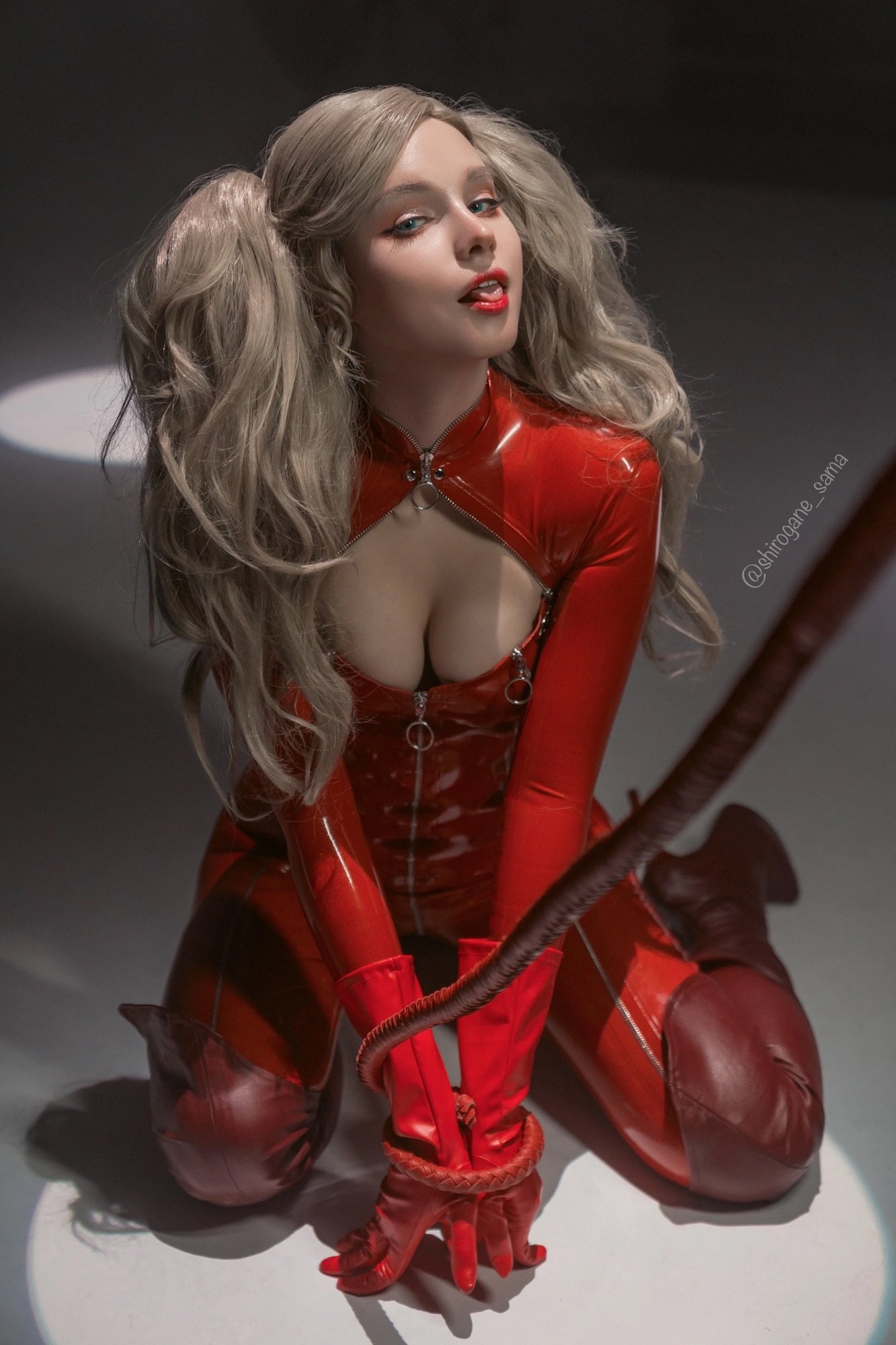 People 1333x2000 women model cosplay indoors women indoors Shirogane Sama looking at viewer cleavage latex video games video game girls video game characters Persona 5 Persona series Ann Takamaki  blonde tongue out