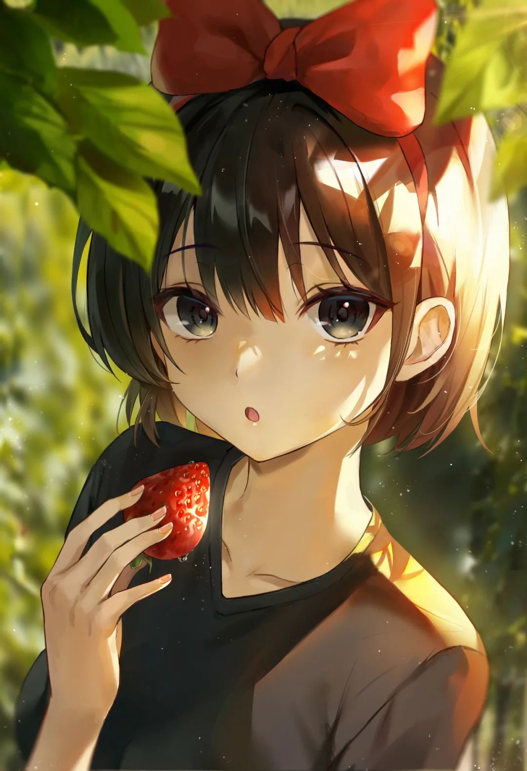 Anime 1080x1581 anime anime girls MRR artwork Kiki's Delivery Service Kiki (kiki's delivery service) short hair brunette black eyes strawberries